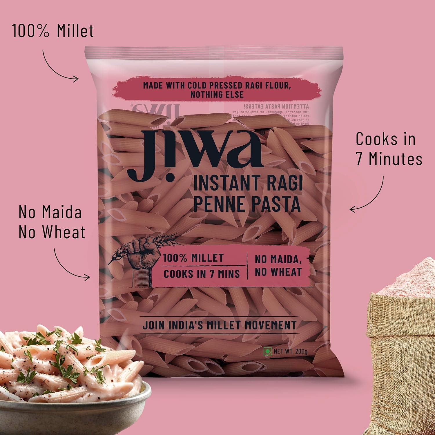 Jiwa Instant Ragi Penne Pasta | 200 G | Cooks in 7 minutes | Ready to Cook | 100% Millet | No Maida, No Atta | Gluten Free — image 4