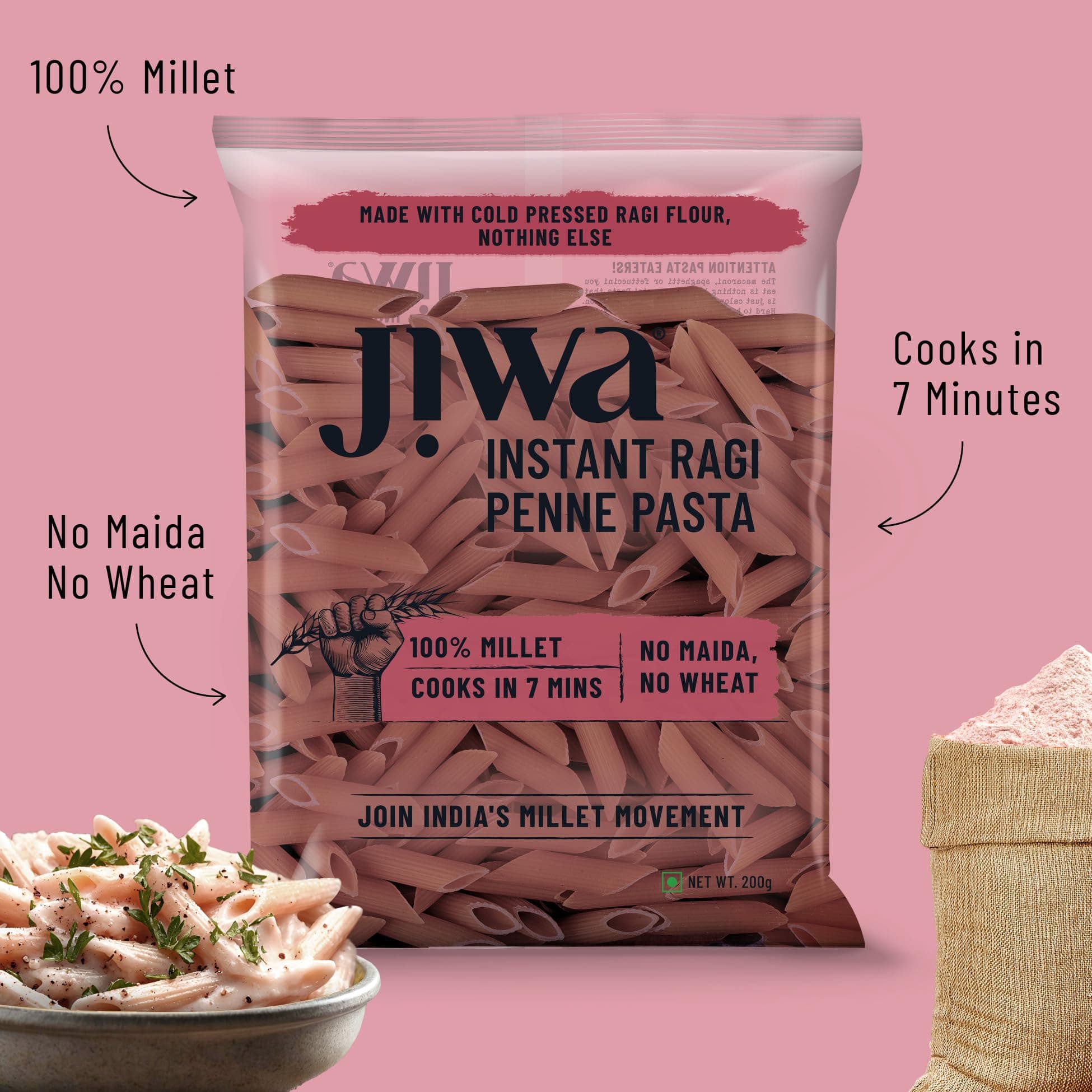 Jiwa Instant Ragi Penne Pasta | 200 G | Cooks in 7 minutes | Ready to Cook | 100% Millet | No Maida, No Atta | Gluten Free — image 4