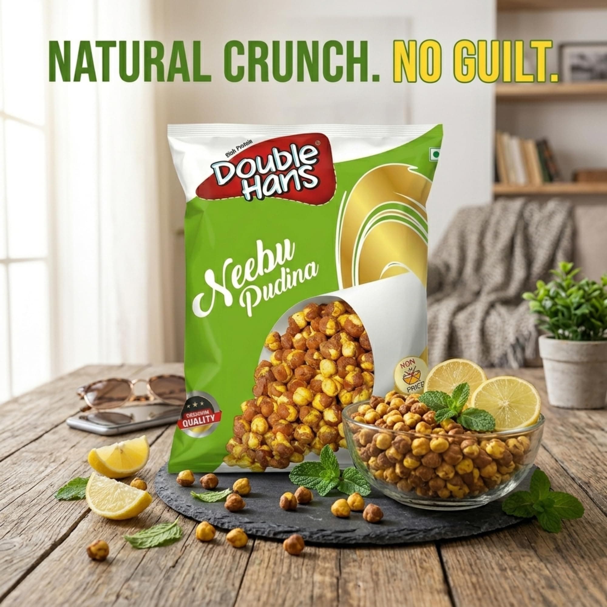 Double Hans Nimbu Pudina Roasted Chana, Desi Chickpeas with Skin, Non Fried Crunchy, High Protein, No Onion No Garlic, Gluten Free Vegan Namkeen, Lemon Mint Flavoured, Ready to Eat Snacks, 500gm — image 5