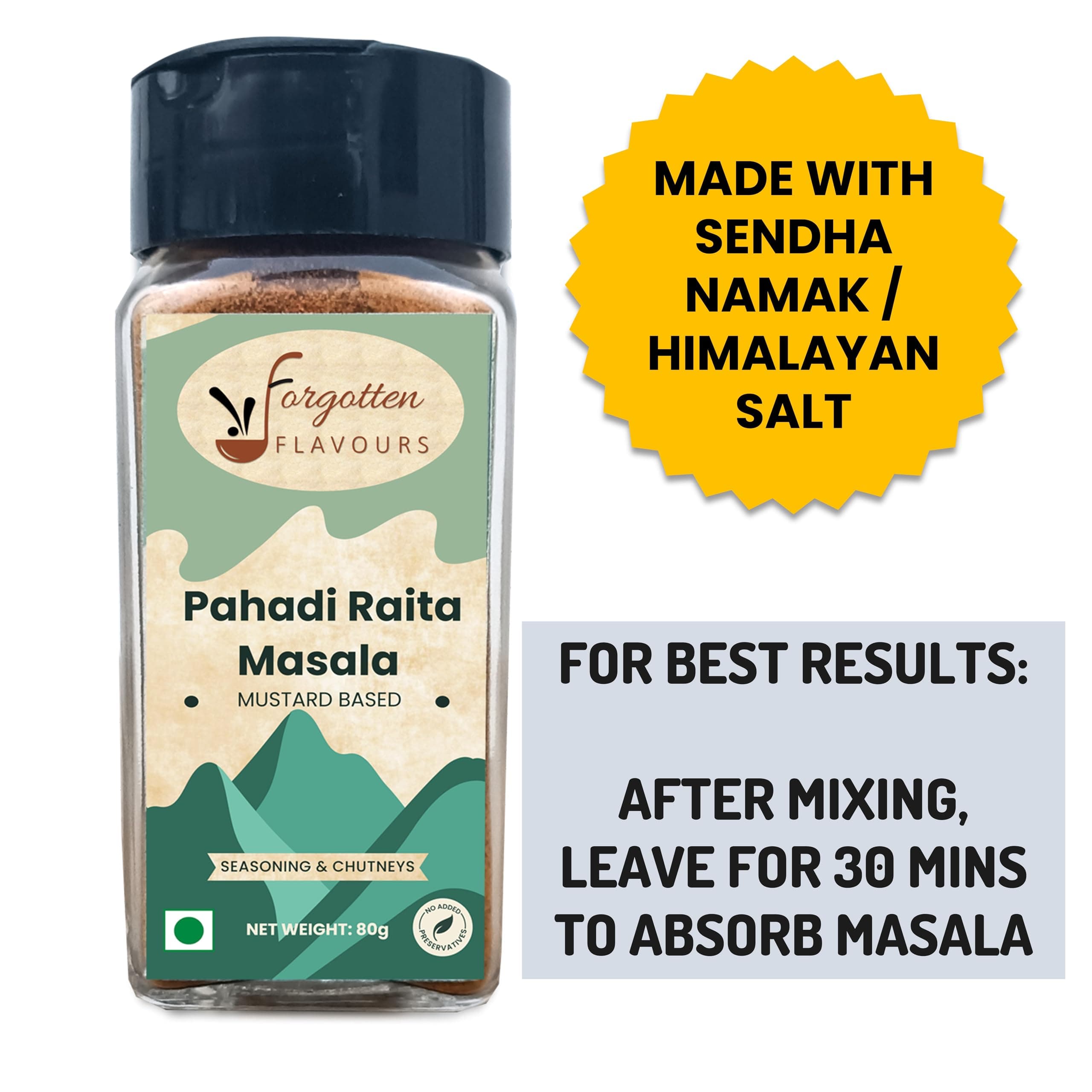 Forgotten Flavours - Pahadi Raitha Masala | Rai/Mustard Infused Authentic Pahadi Raita Masala Seasoning Mix Powder, No Preservatives | Chaas Masala | Buttermilk Masala | 80 GMS | Pack of 1 — image 3