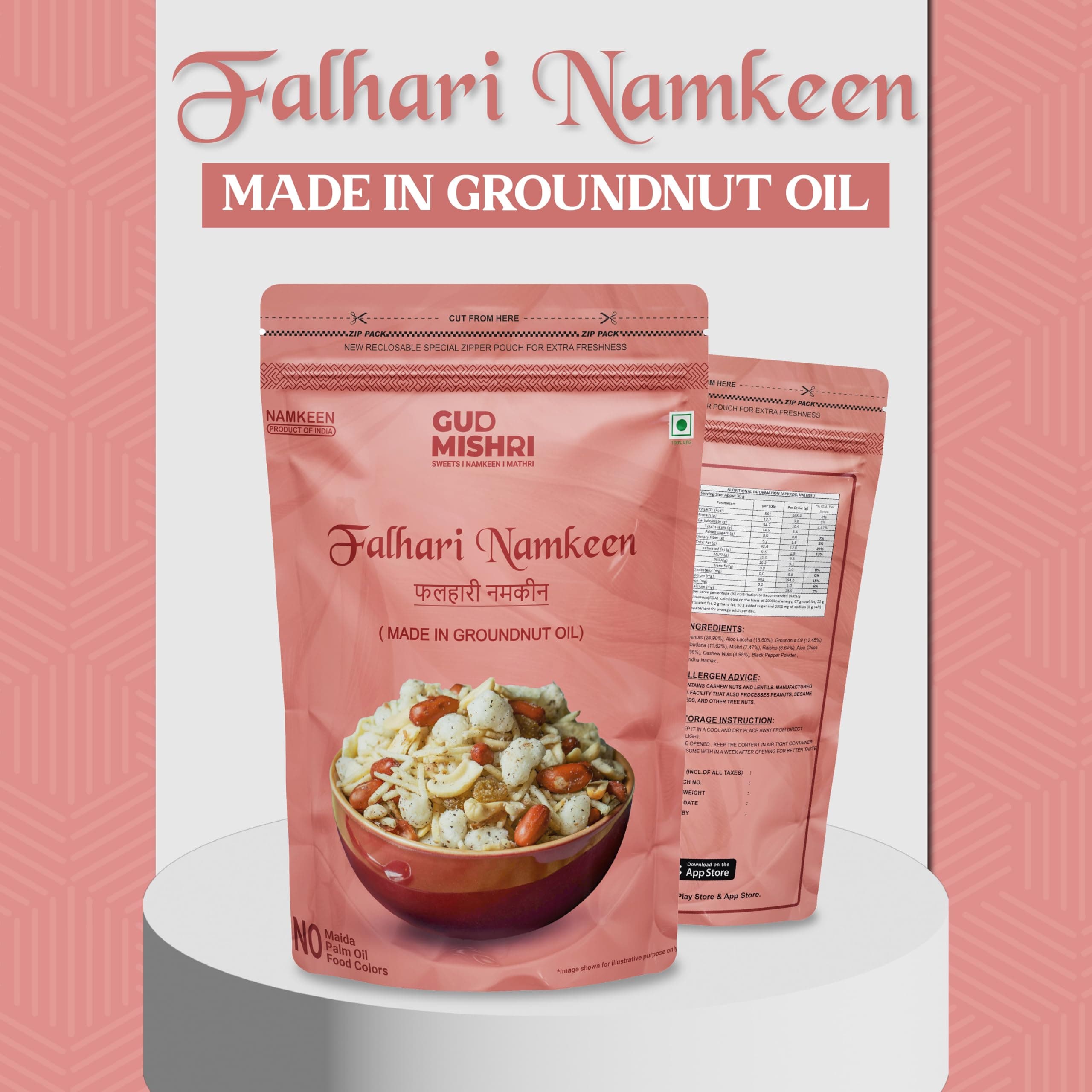 Gud Mishri Falahari Namkeen 380 Gm | Navratri Special Vrat Snack Mix | Healthy Upwas & Fasting Namkeen | Made with Groundnut Oil | No Onion, No Garlic, No Palm Oil | Crispy Khatta Meetha Farali Mixture — image 7