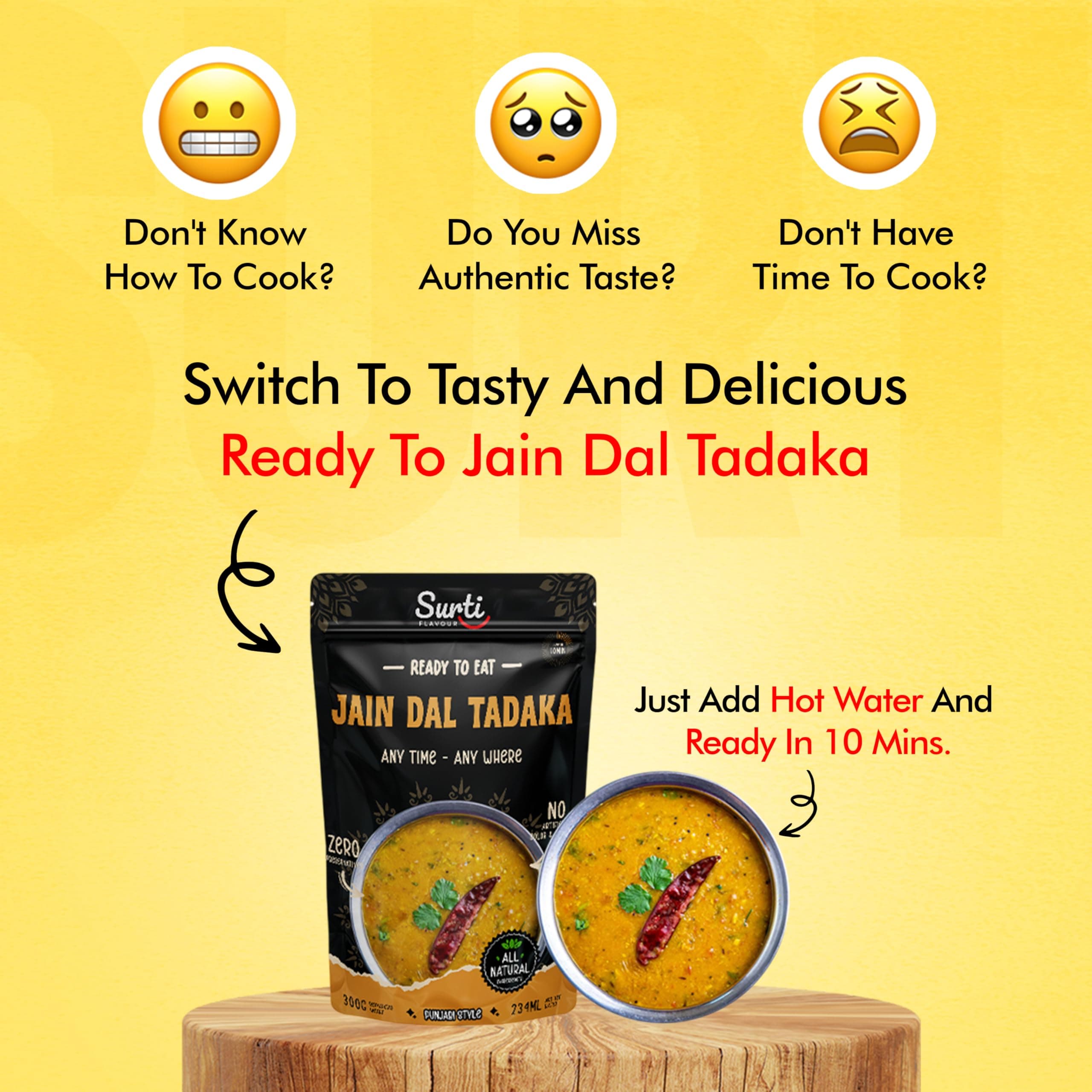 Surti Jain Dal Tadka Ready To Eat 300g Punjabi Style Dal Instant Meal Protein Rich Indian Curry No Artificial Colors Flavours Anytime Food (Pack of 1) — image 8