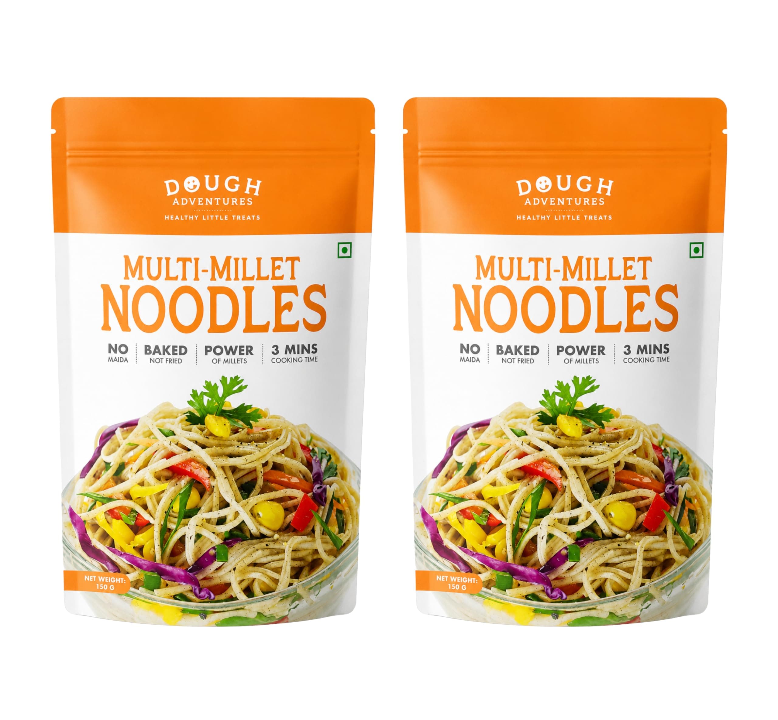 Masala Millet Hakka Noodles – Dough Adventures Multi Millet Noodle 300g (150g x 2) Combo Pack | High Protein, No Maida, No Palm Oil | Made with Millets & Whole Wheat | Quick-to-Cook Healthy Snack for Kids & Adults (Pack of 2) — image 2