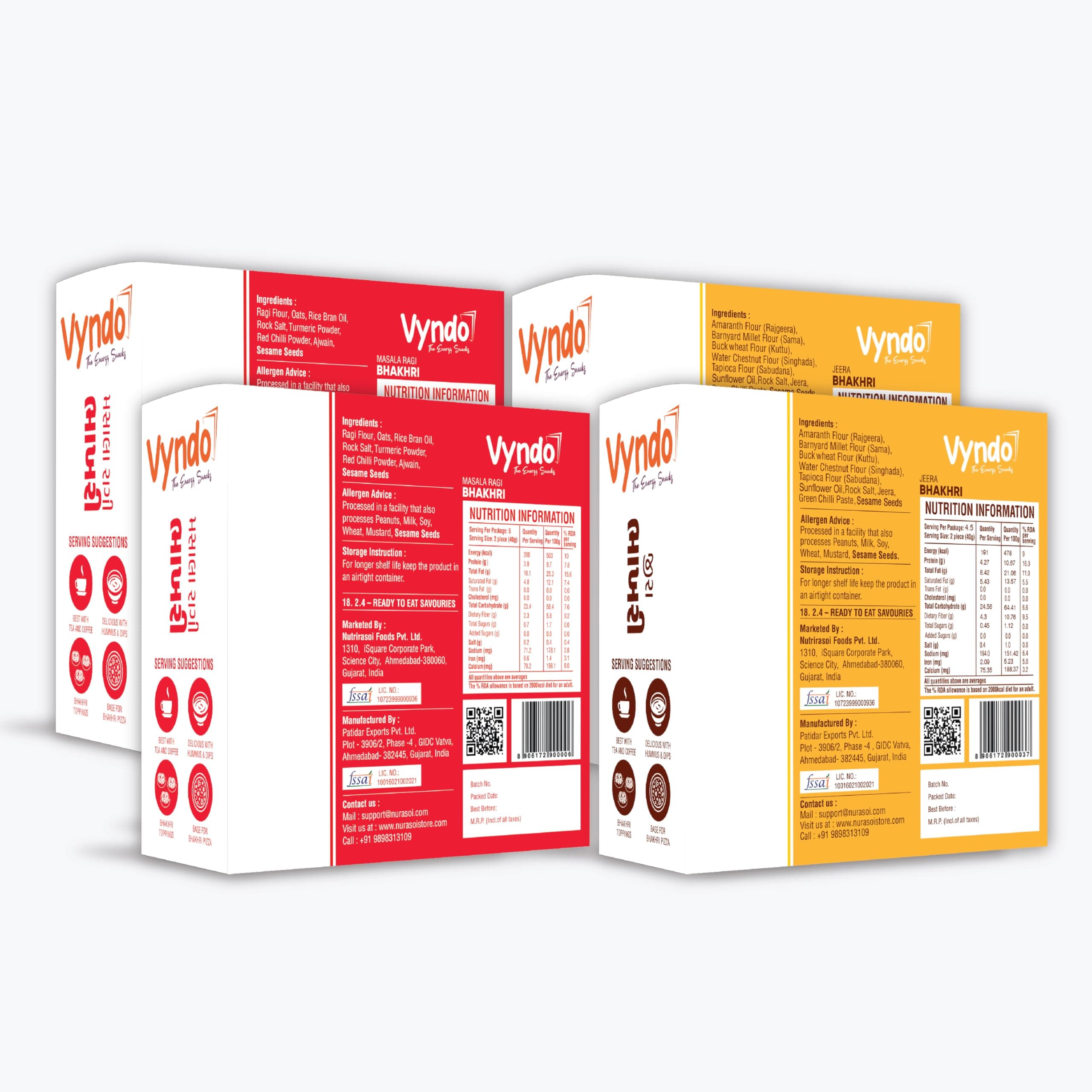 Vyndo Jain Bhakhri Combo - (Jeera Pack of 2 + Masala Pack of 2) No Garlic, No Onion, Protein-Rich Millet Snack, Gluten-Free, Wheat-Free, No Palm Oil | Healthy Ready-to-Eat Energy Crisps for Adults & Kids. — image 2