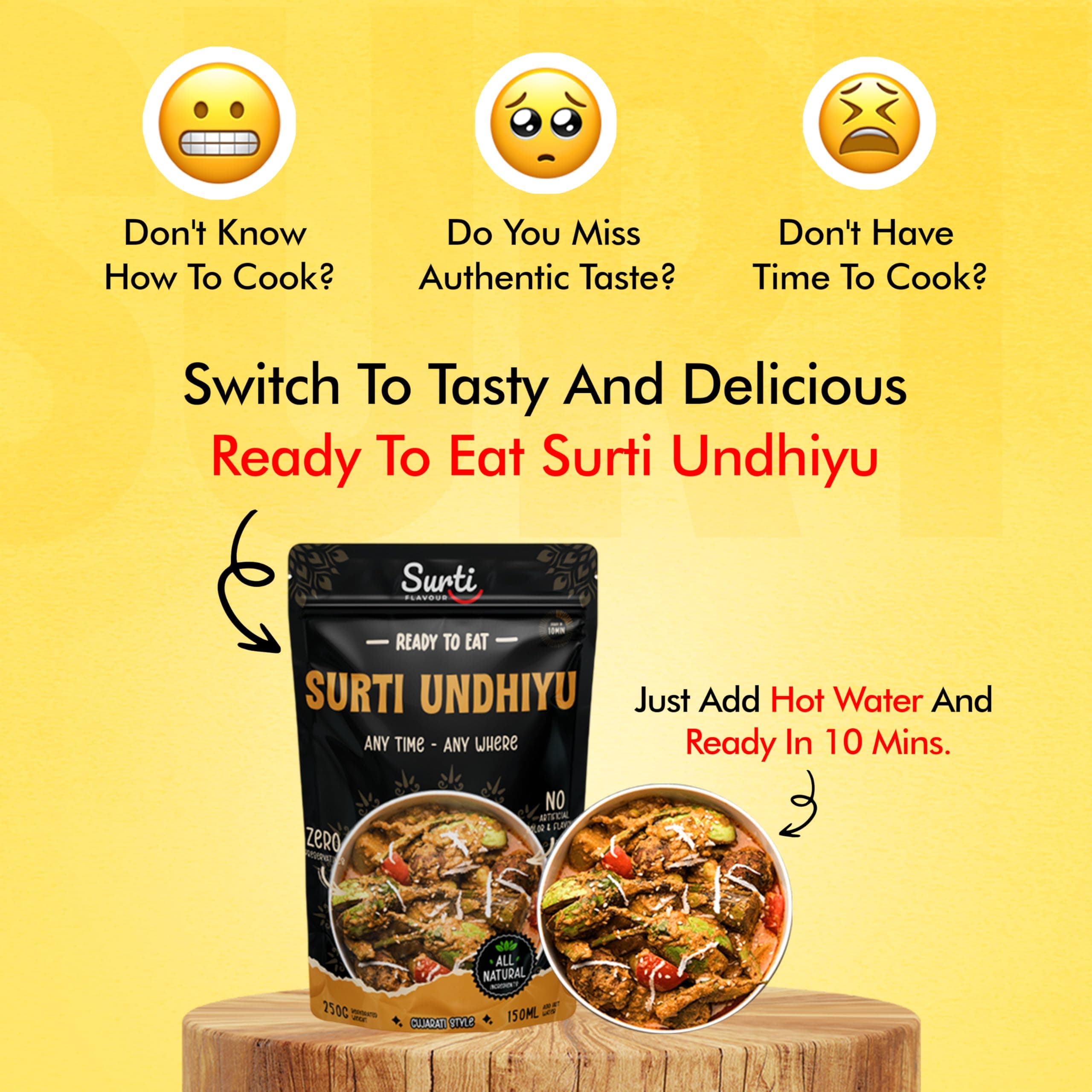 Surtiflavour Surti Undhiyu 250gram pack of 1Authentic Indian Culinary Delight Instant Ready-to-Eat Paneer Dish | Gluten-Free | Preservative-Free | Just Add Hot Water | Rich Taste & Aroma — image 6