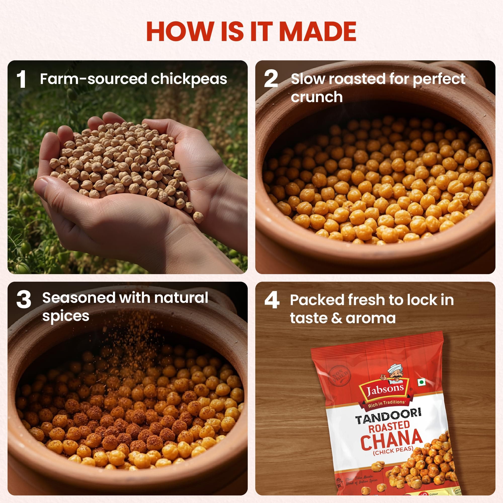 Jabsons Roasted Chana Tandoori Flavour - 140gm With No Onion & Garlic | Desi Roasted Namkeen Snacks| Gluten-Free Crunchy Protein Snack | Tandoori Bhuna Chana - Ready to Eat — image 5