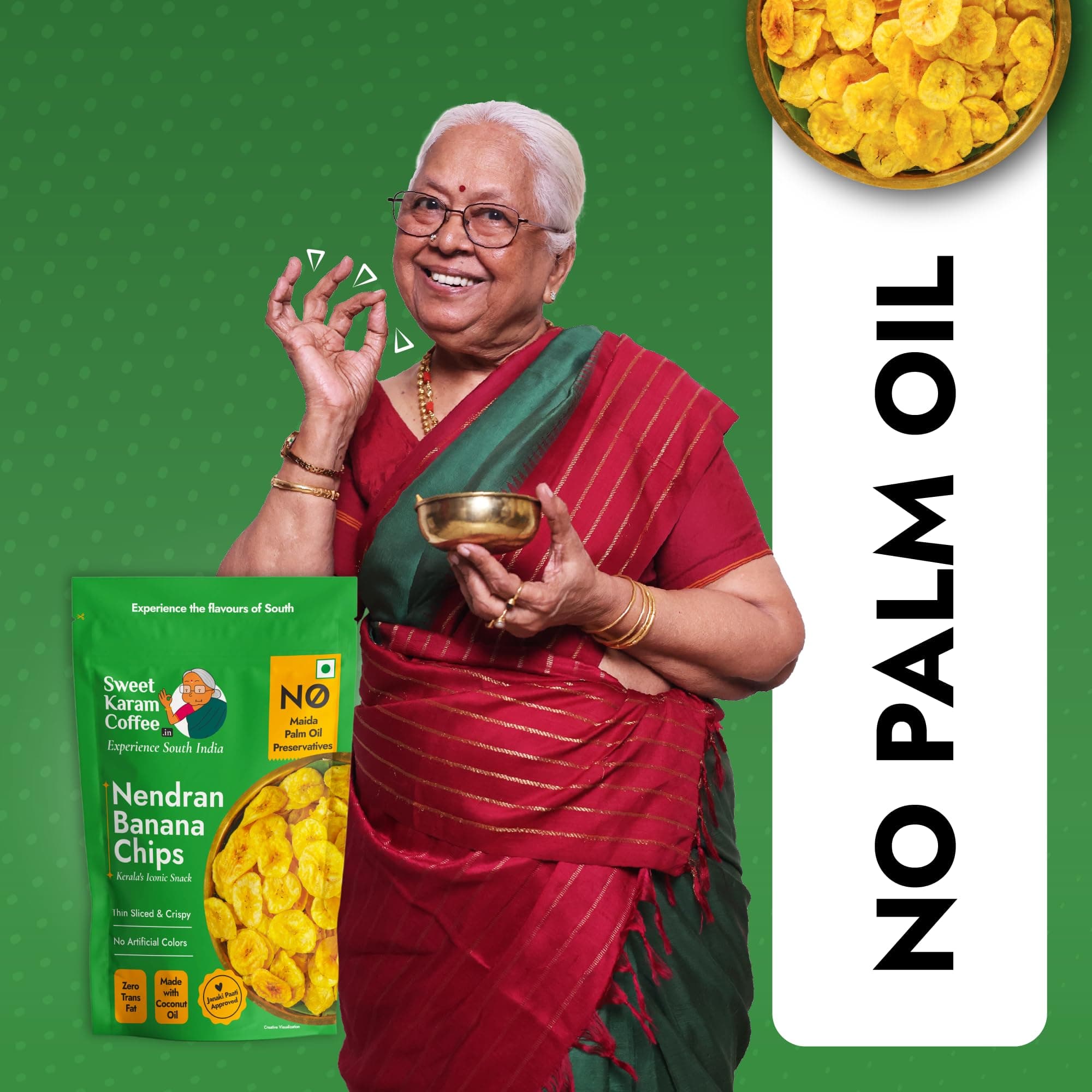 Sweet Karam Coffee Nendran Banana Chips – 95 grams | Made with 100% Coconut Oil | No Preservatives | Kerala Special Crispy, Thin Sliced Yellow Plantain Wafers | Healthy Tea Time Snack — image 5