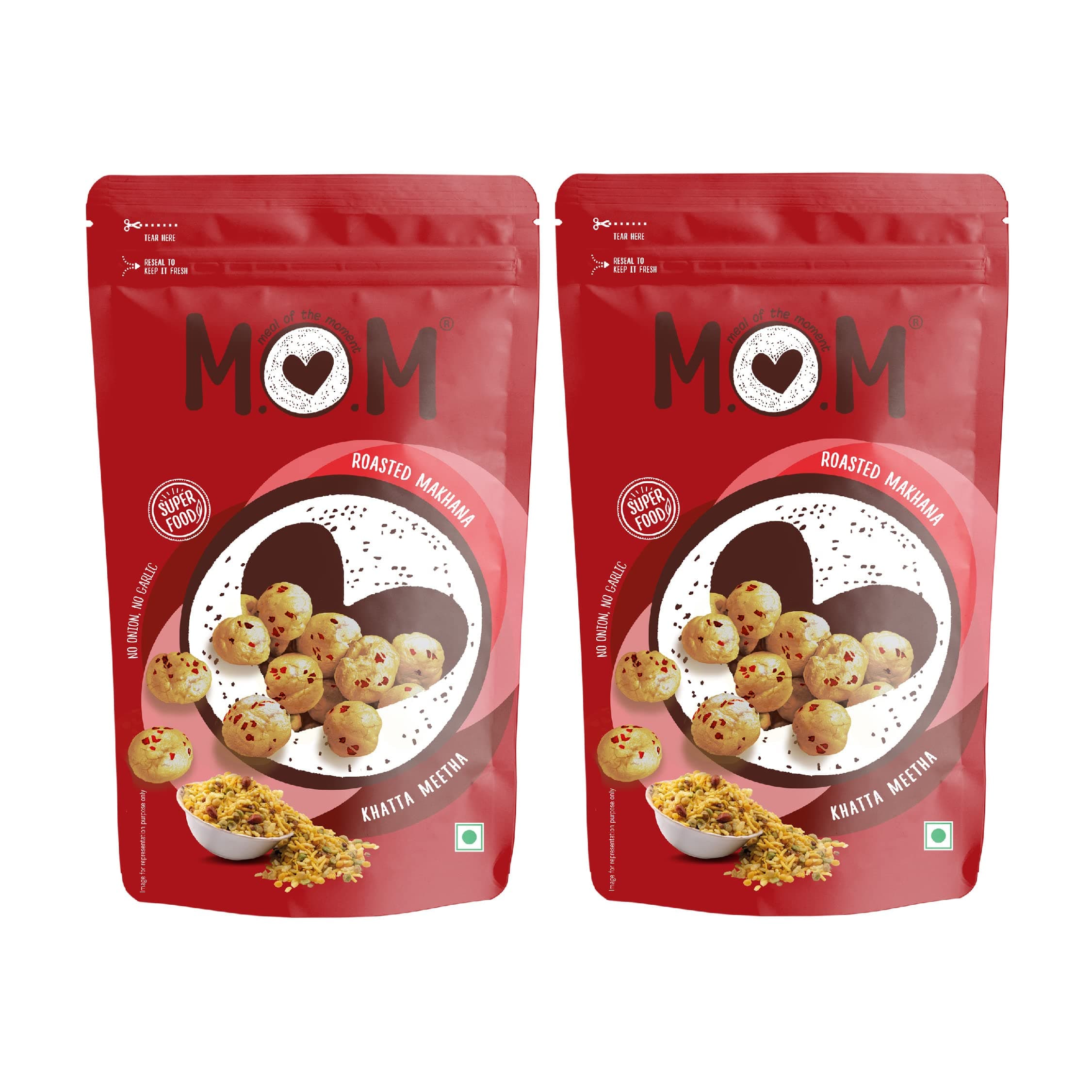 MOM - Meal of the Moment, Roasted Khatta Meetha Makhana (Pack of 2), 52g /64g - Gluten Free | Anti Oxidants | MSG Free | Zero Trans Fat | No added Preservatives and No Artificial Flavours | No Onion No Garlic — image 2