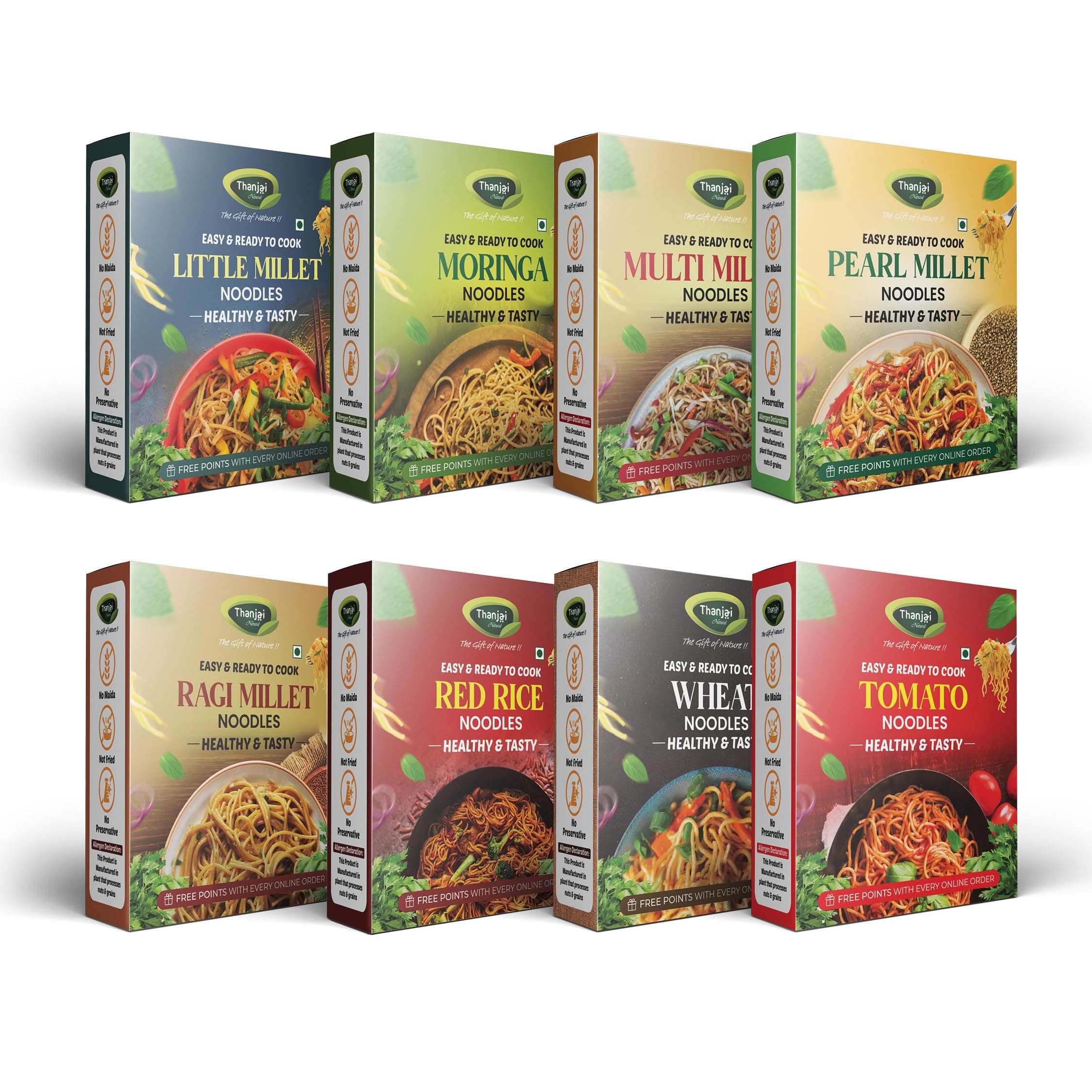 Thanjai Natural Noodles Millet180g X 8 Variities (No Maida Hakka Noodles, Not Fried, No MSG, Classic and Mild 1440g) Little | Multi Millet | Pearl | Ragi Millets & Moringa Leaf | Red Rice | Wheat | Tomoto — image 2