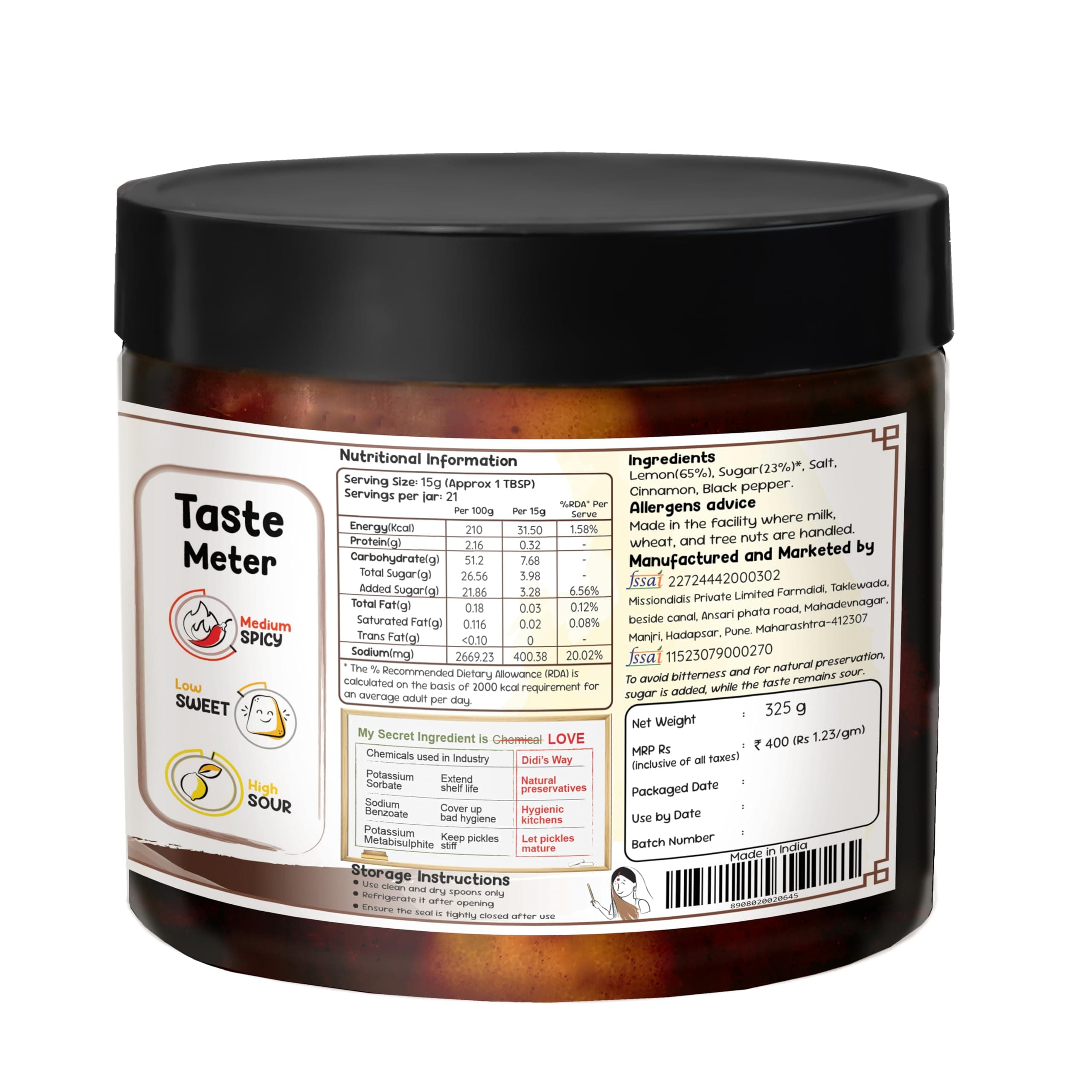 FarmDidi Salty Lemon Pickle 325g in Fresh | Homemade Oil-Free Nimbu ka Achar with No Onion or Garlic | Traditional Lemon Sour Pickle | Grandma’s Taste, Indian Homemade Achar — image 2
