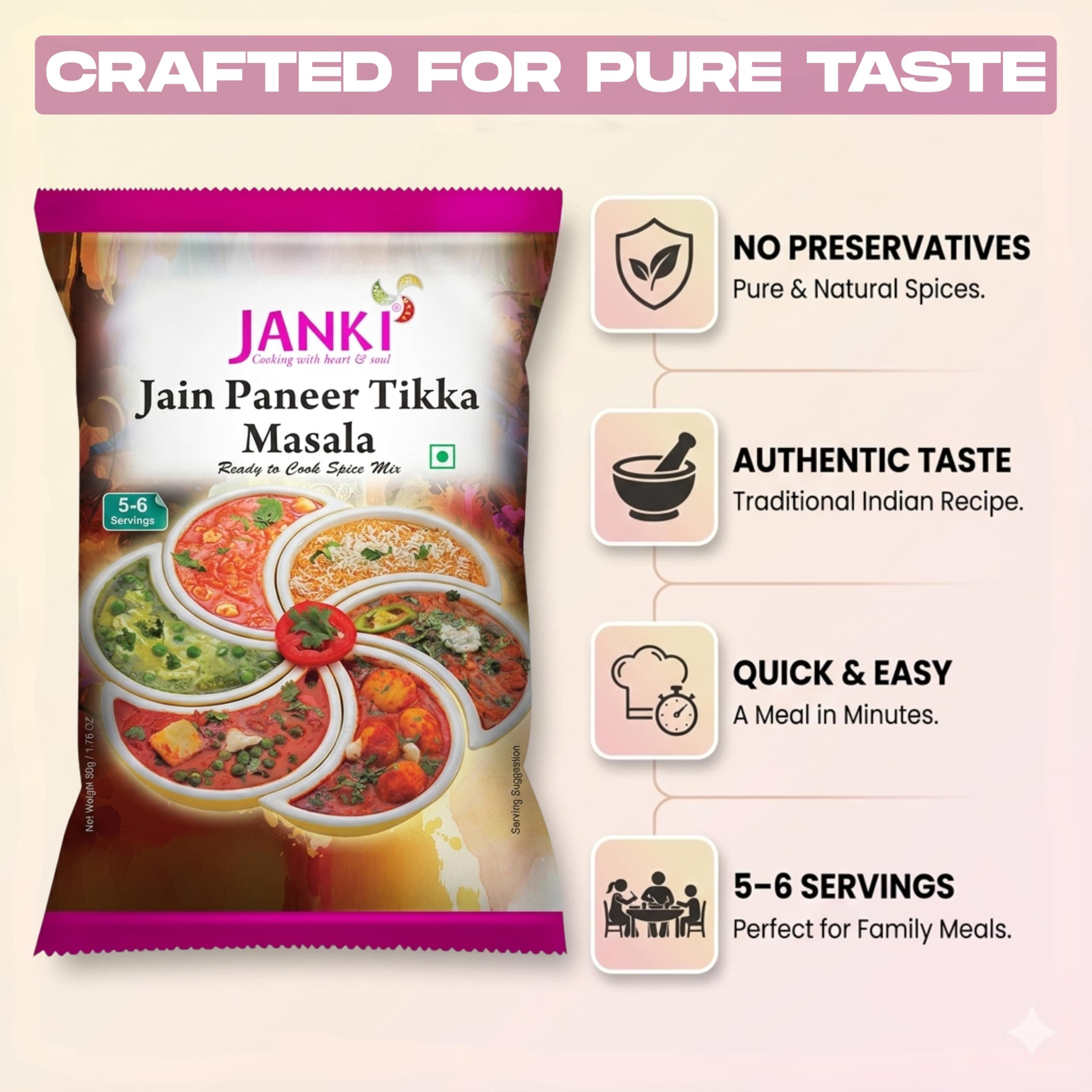 Janki Jain Paneer Tikka Masala - Pack of 7, 50 Gms Each | Ready to Cook Paneer Masala Mix | No Onion No Garlic | Quick & Easy Paneer Masala Packet — image 5