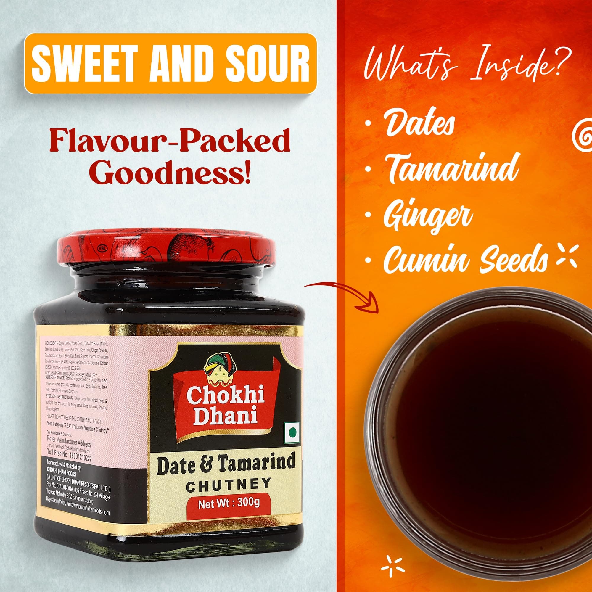 Chokhi Dhani Tamarind Date Chutney 300g Each (Pack of 2) | Authentic Imli Khajoor Ki Khatti Meethi Chutney | Sweet & Tangy Dip for Chaat, Samosa & Snacks | Jain-Friendly | No Preservatives — image 4