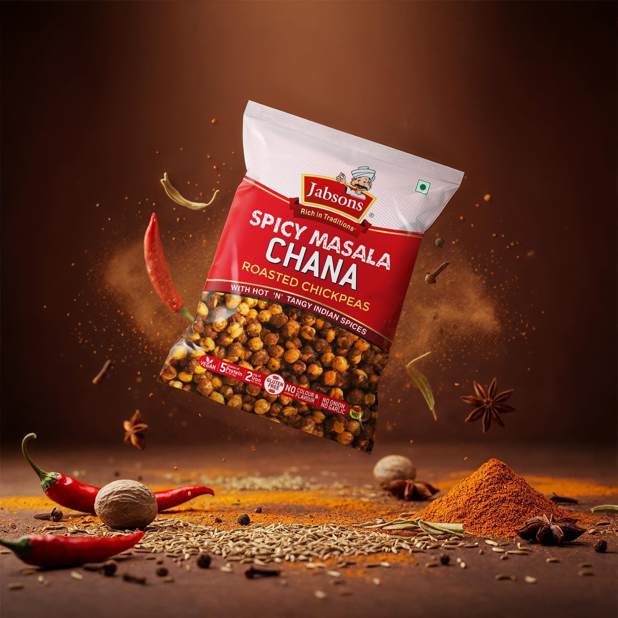 Jabsons Roasted Chana Spicy Masala, 150g | Protein-Rich Healthy Namkeen | No Onion No Garlic | Gluten-Free Roasted Chickpeas | Ready to Eat Masala Chana Snack — image 6