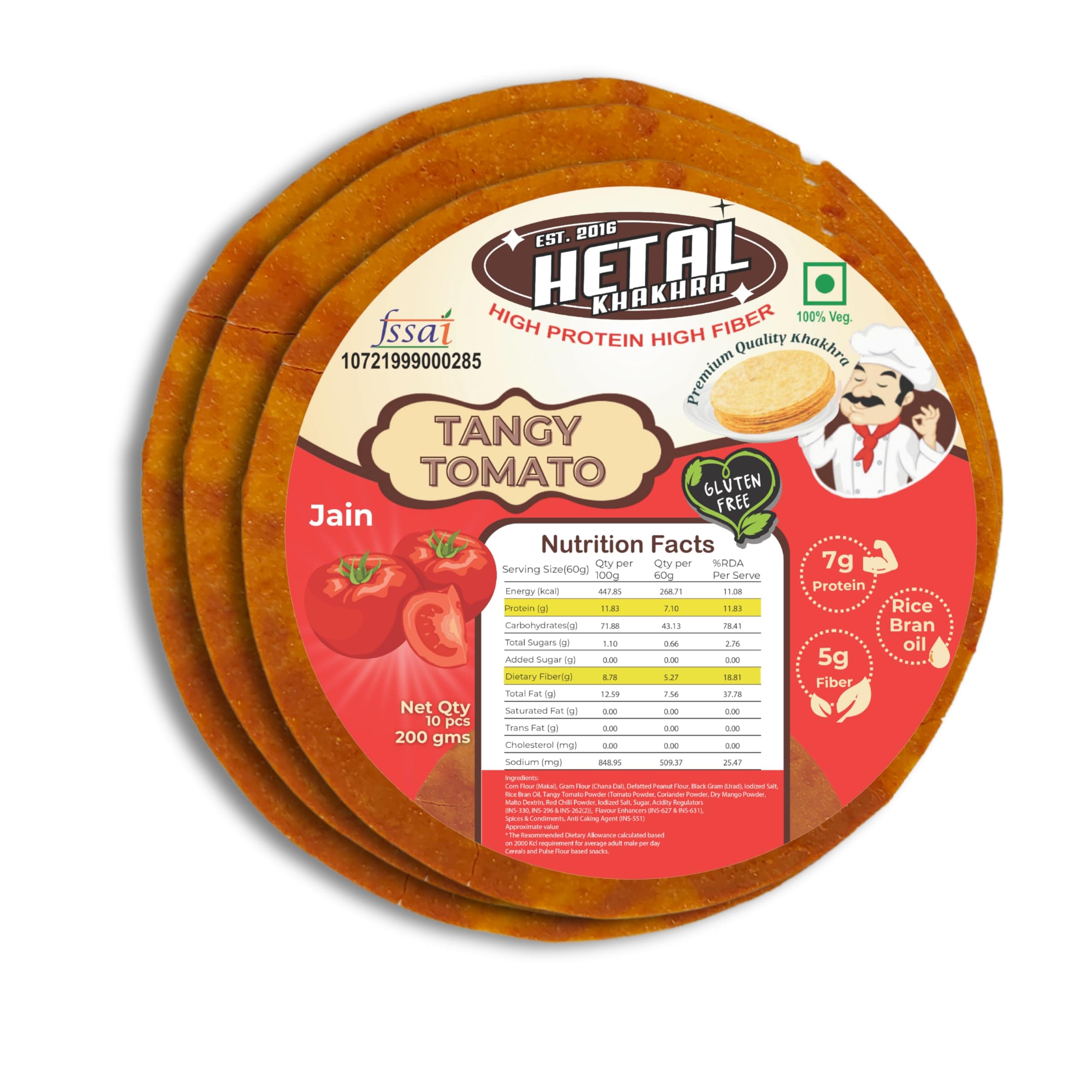 Tangy Tometo Khakhra JAIN | Gluten Free | Crispy| Ready To Eat | High Protein High Fiber| No Palm Oil | 200g Vacuum Pack Of 2 — image 8