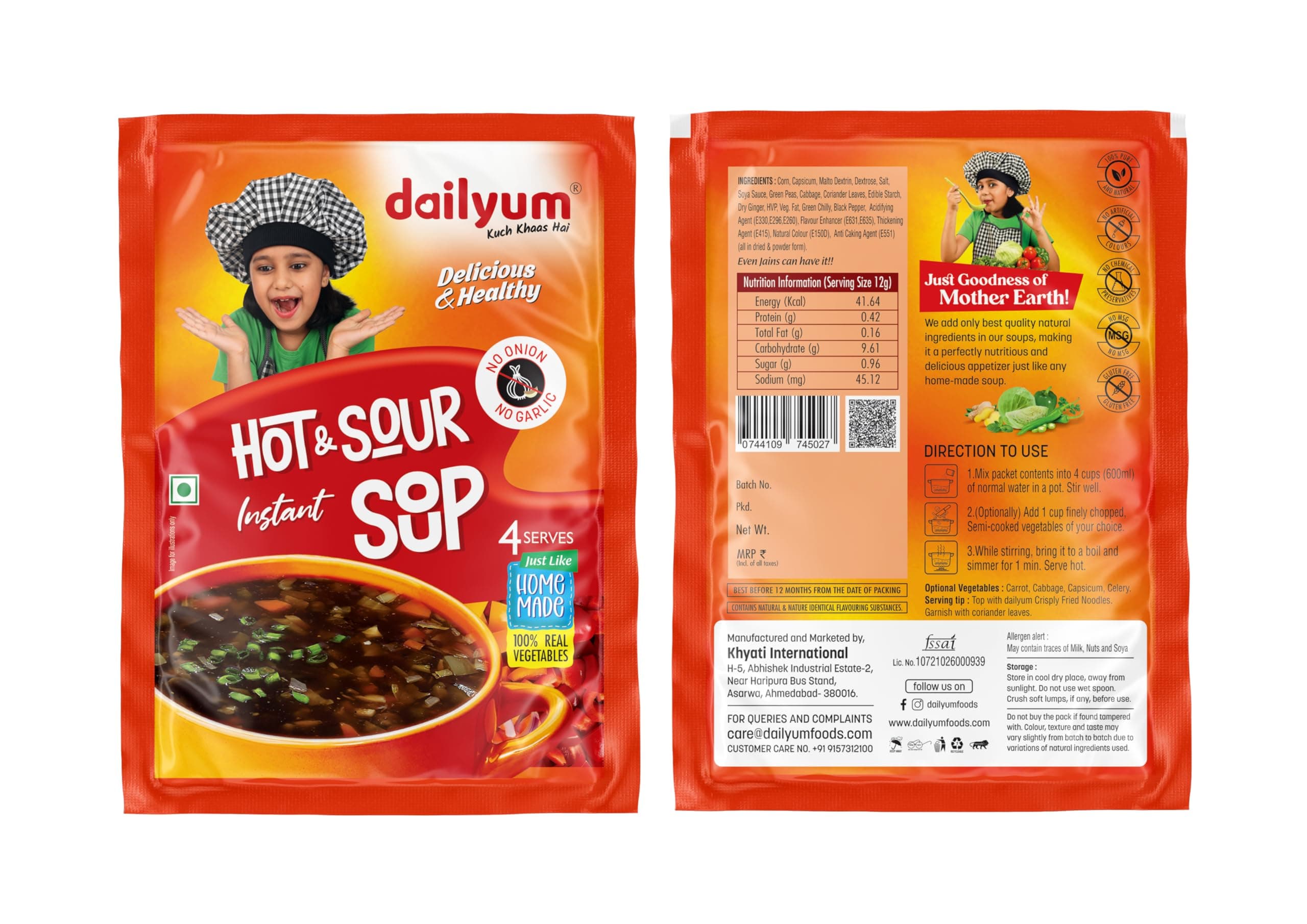 Dailyum instant | No Onion Garlic | 2 Manchow Soup 50g | 2 Hot N Sour Soup 50g | Crispy Fried Noodles 200g | Natural | No MSG | Jain |Combo Of 5 — image 4