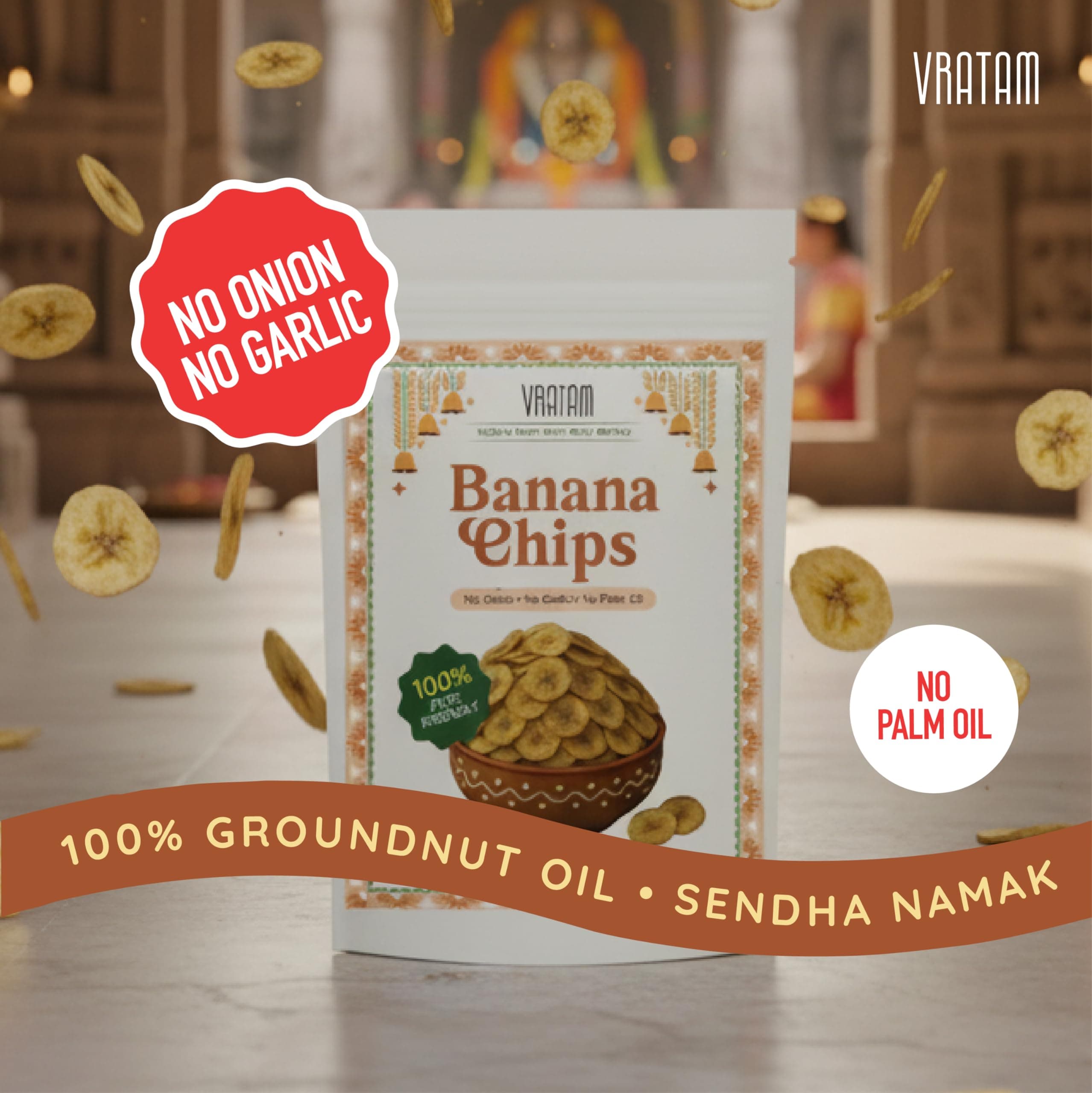 Vratam Banana Chips | Thinnest Fasting Wafers for Navratri | Pure Vrat Friendly Sendha Namak Banana Chips | No Onion No Garlic No Palm Oil | Healthy Jain Friendly Snacks Namkeen | 110G (pack of 1) — image 9