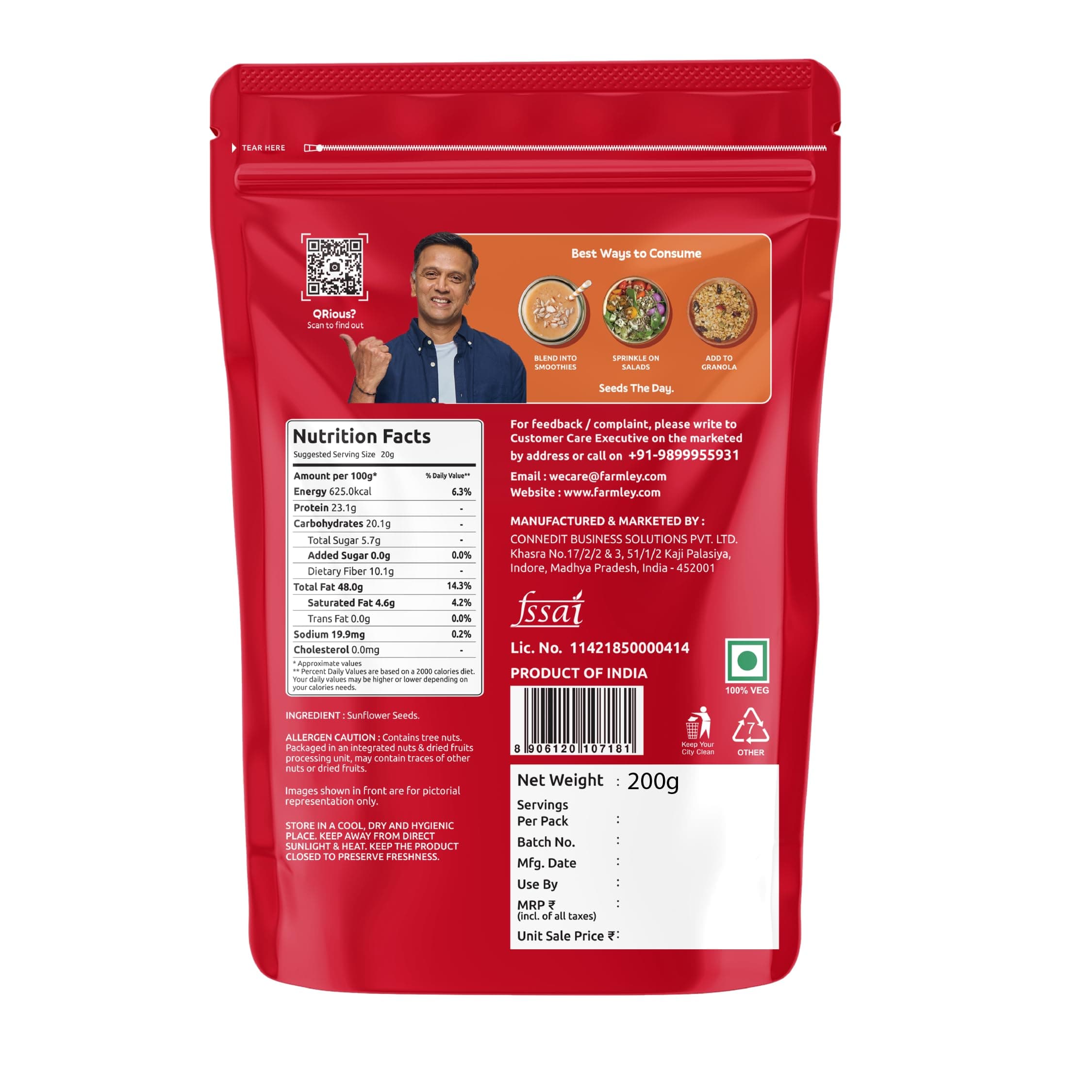 Farmley Edible Seeds Combo 400 g | Chia Seed + Sunflower Seed + Pumpkin Seed I Superfood Mix for Healthy Eating | Rich in Protein & Fiber (200g, each) (Pack of 2) — image 4