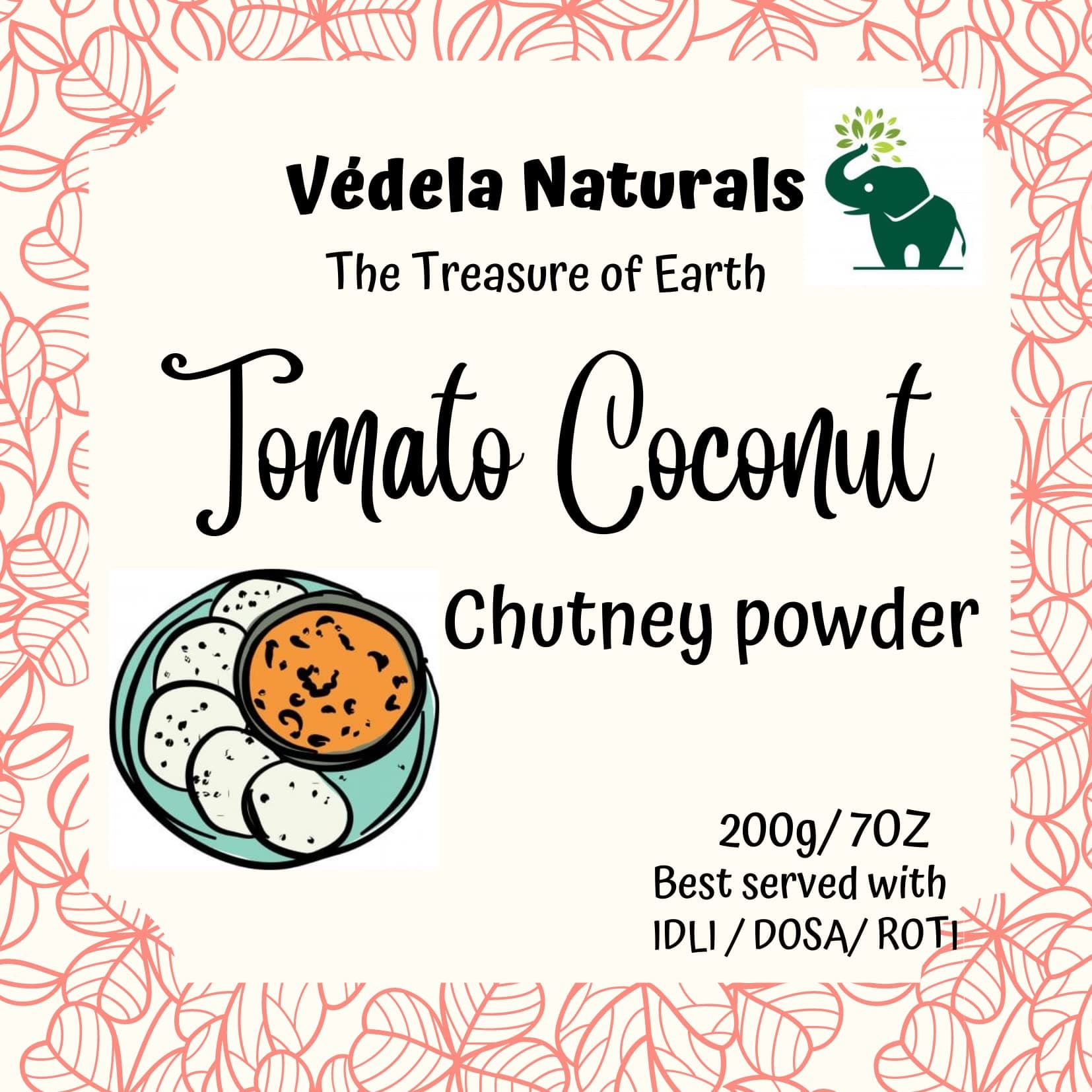 Vedela Naturals-South Indian Style Instant Tomato Coconut Chutney Powder, 200g / 7oz, Red Coconut Chutney Powder (Nariyal Ki Chutney, Just Add Water) — image 2