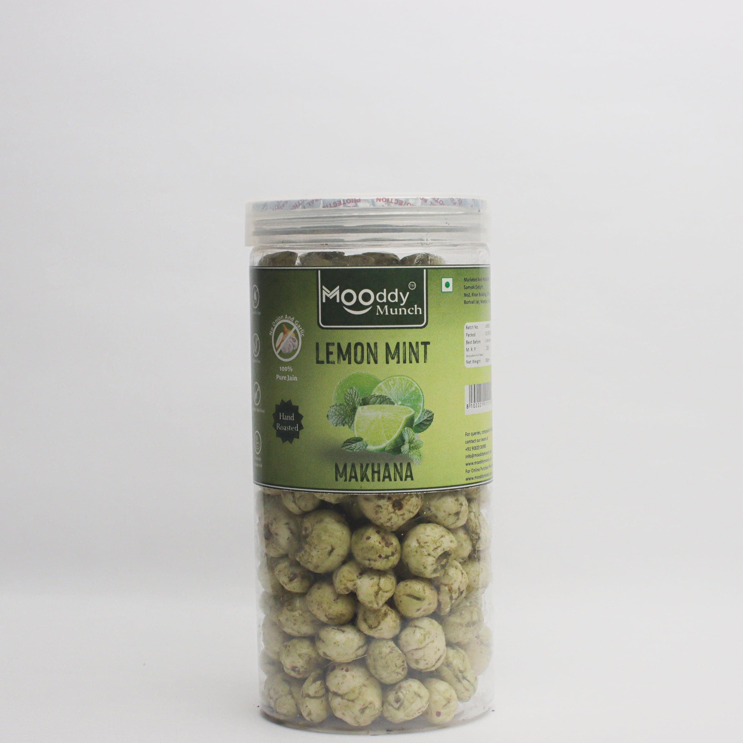 Mooddy Munch Lemon Mint Jain Flavour & Roasted Makhana (70g) Healthy Snacks, Jain Variety, No Onion No Garlic