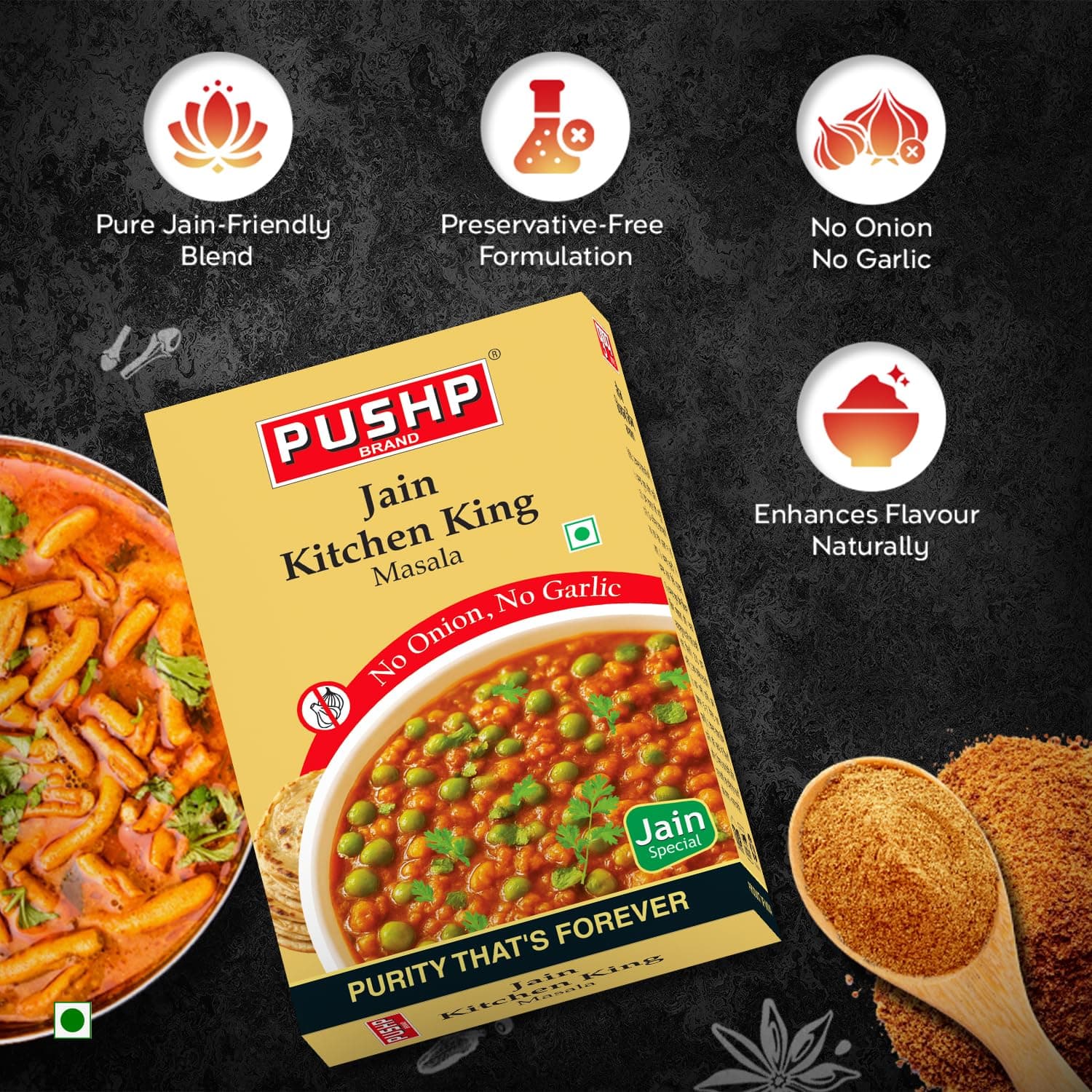 Pushp Brand Jain Kitchen King Masala | 100 Gram Box | Fresh & Aromatic Spice | Flavorful, Pure, and Perfect for Jain Cuisine (Pack of 1) — image 5