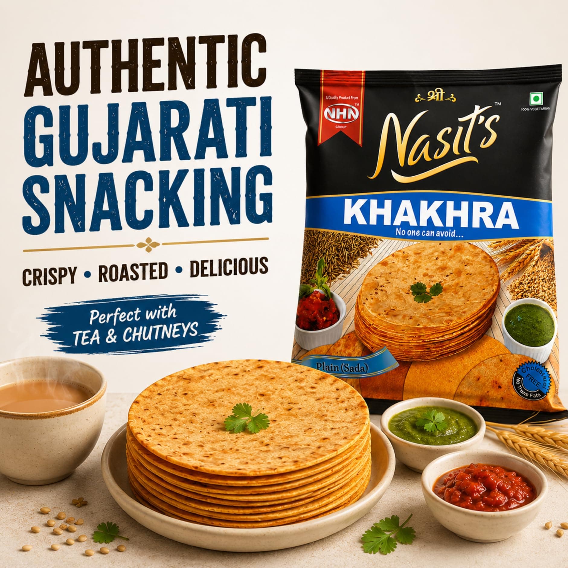 Nasit's Khakhra, Crispy Roasted Gujarati Snack, Multiple Flavors, Tea-Time Ready to Eat, 200g (Chilli Coriander) — image 3
