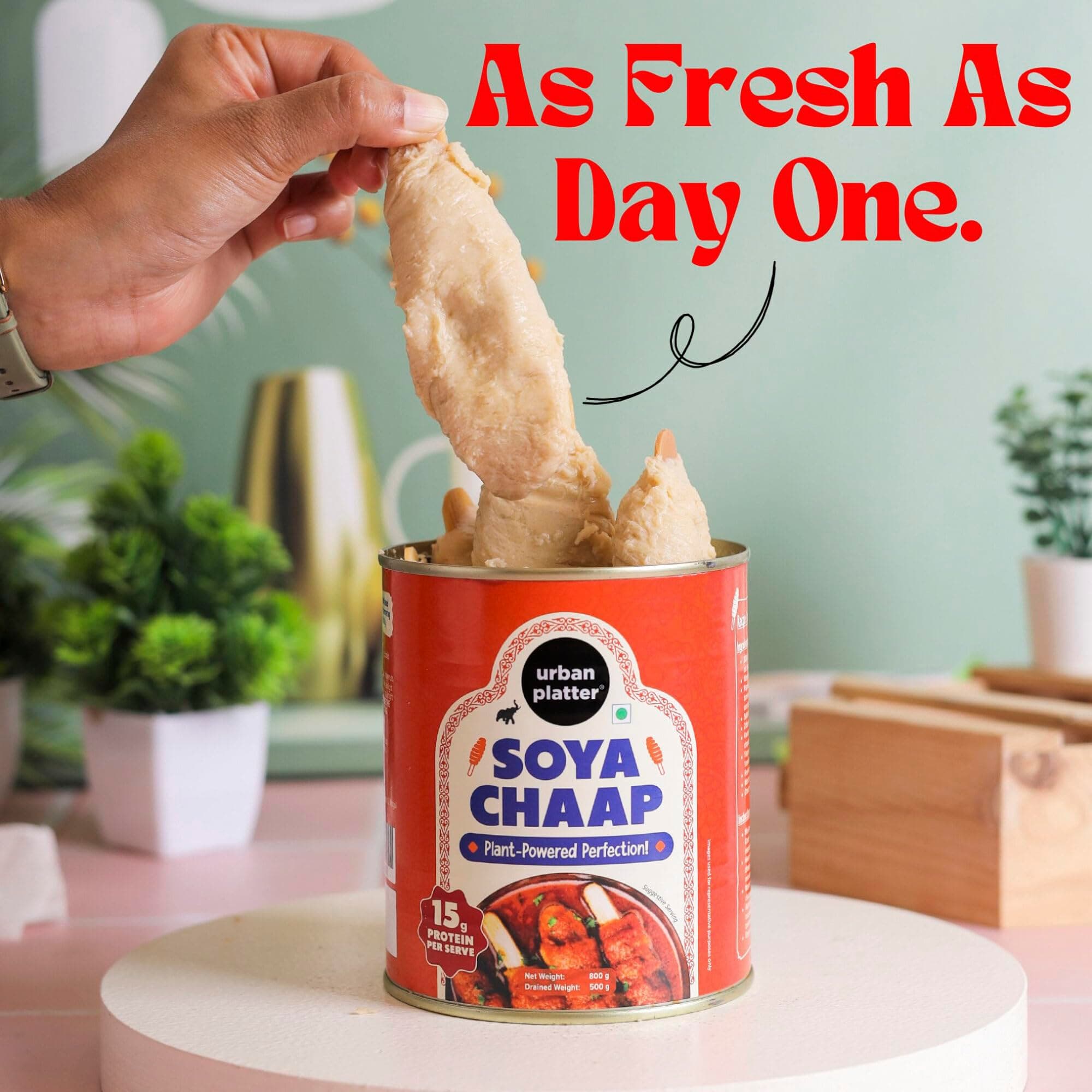 Urban Platter Soya Chaap in Brine, 800g (Canned | Chunks on Stick | Drained Weight - 500g, Rich in Plant Protein| Soy Chap) — image 4