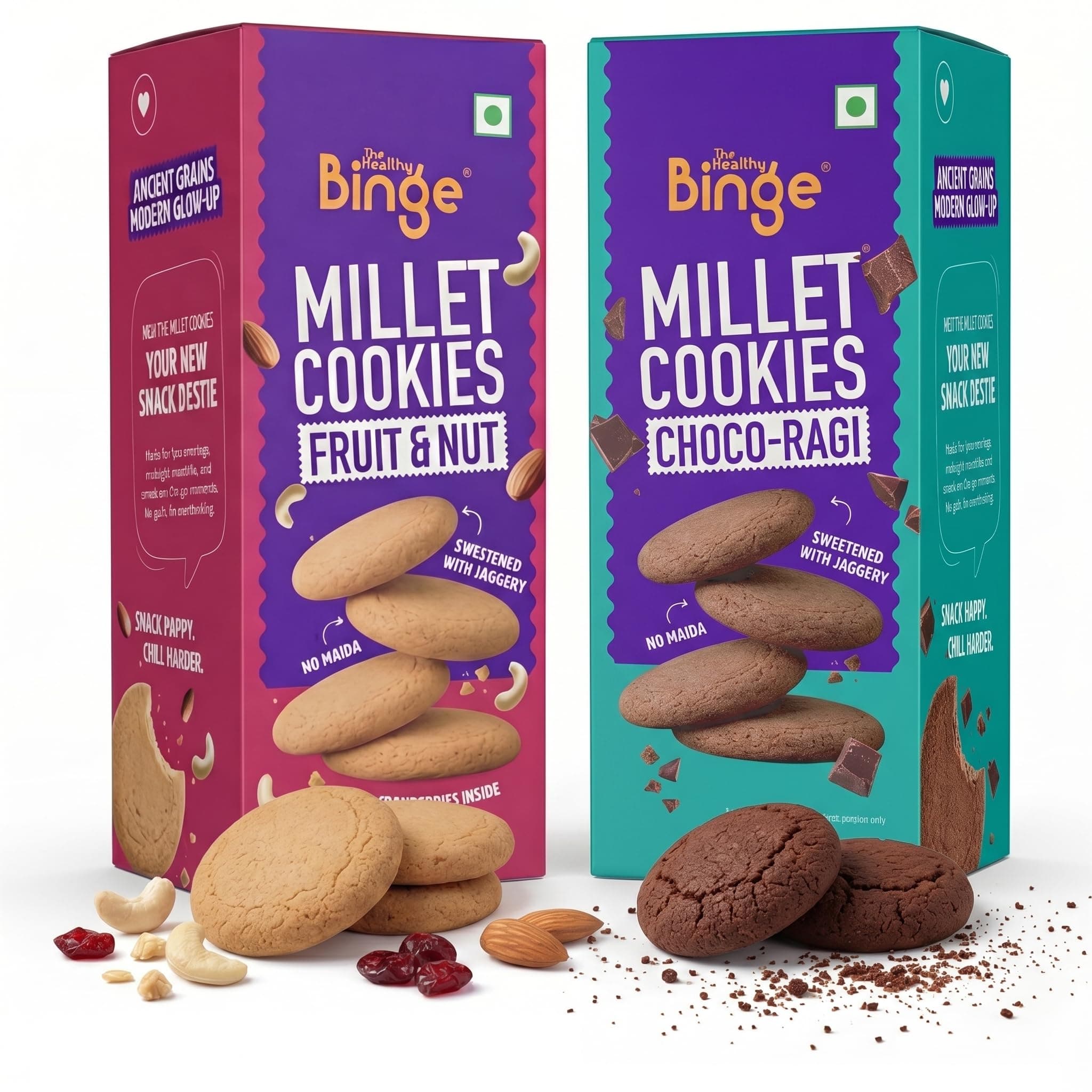 The Healthy Binge Assorted Millet Cookies – Healthy Snacks Combo | Millet Cookies | Jaggery Cookies | Healthy Snacks for Kids and Adults 180g Pack of 2
