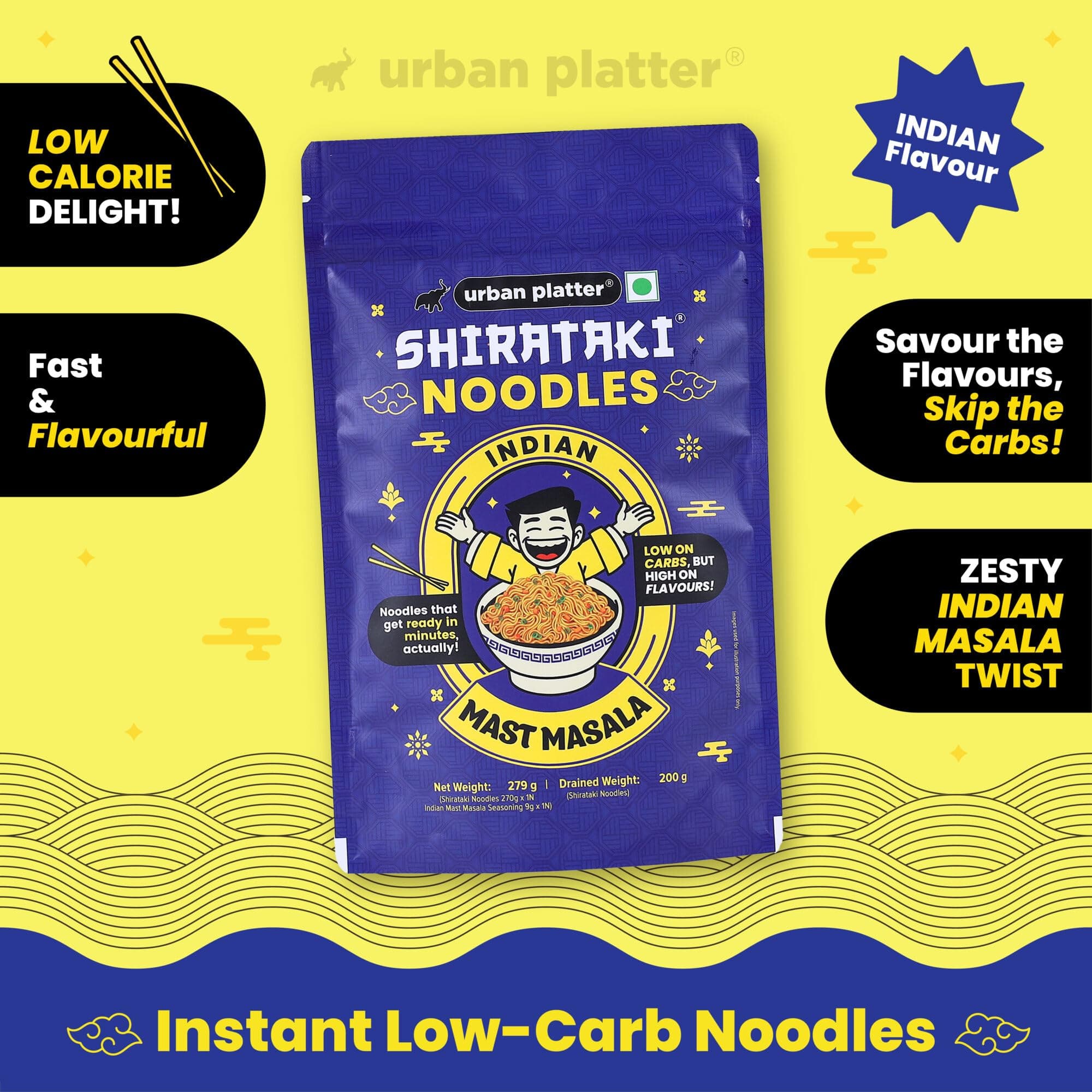 Urban Platter Indian Mast Masala Shirataki Noodles, 279g (Konjac Noodle | Keto-friendly, Low-Carb, Fat-free | Zesty Indian Masala | Ready in Minutes) — image 3