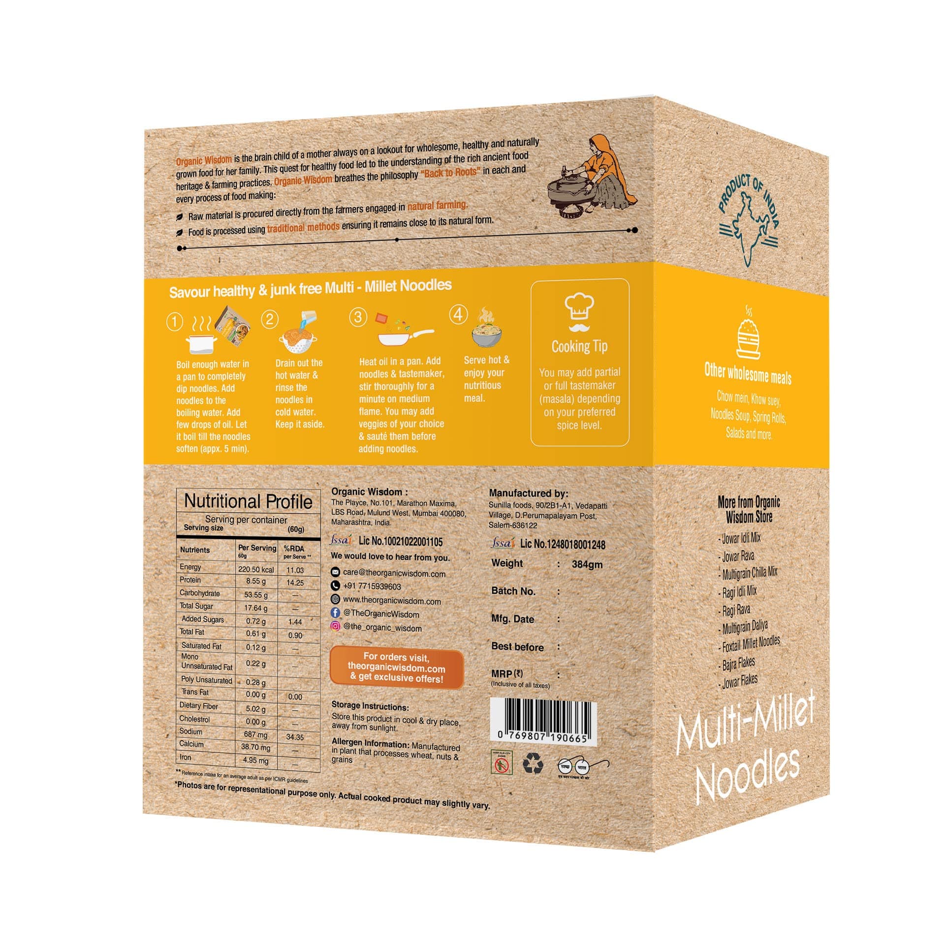 Organic Wisdom-Back to Roots Multi Millet Vegan Noodles | 384 Gm(Contains 2 Packs)| Made With 8 Super Grains | Not Fried - Sun Dried | Junk Free | No Maida, Msg or Refined Oil — image 10