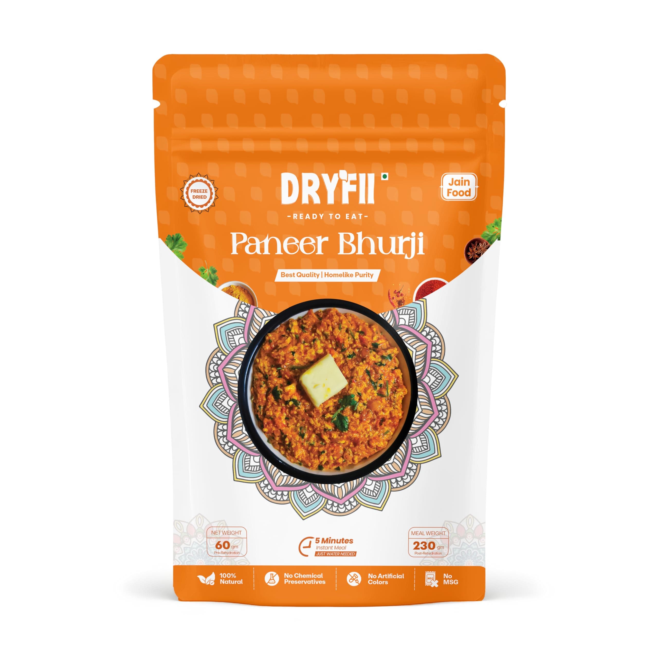 Dryfii Ready to Eat Laccha Paratha (5 Pieces, 1 Pack) & Jain Paneer Bhurji Combo | Freeze Dried | Rich Protein Meal | Travel Friendly — image 2