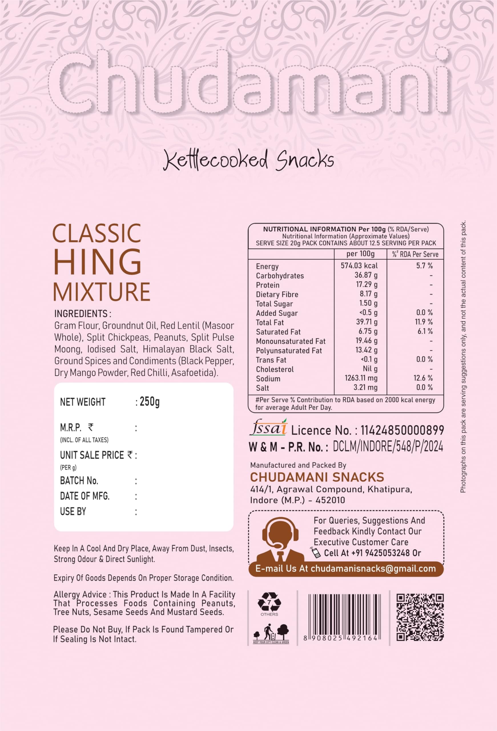 Chudamani Classic Hing Mixture, Kettlecooked Snacks, Traditional Handmade, Crunchy Hing-Flavoured Mixture, Healthy Indian Snacks, Palm Oil Free - 250gm — image 2