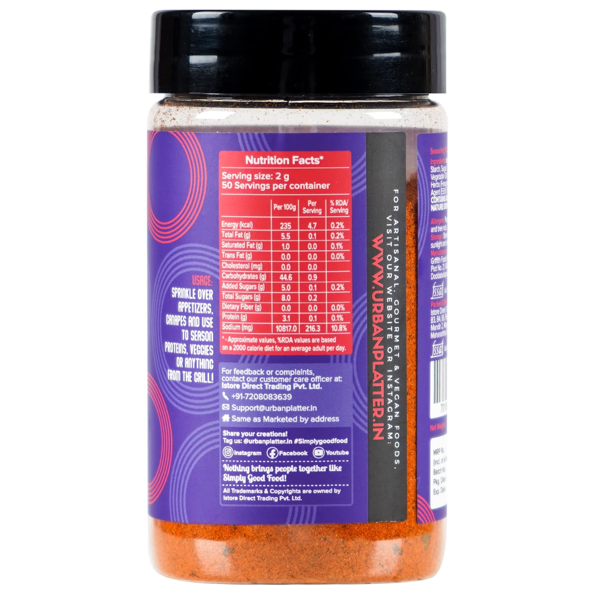 Urban Platter Jain Tandoori Tikka Seasoning, 100g (Smoky BBQ-style Spice Blend | Onion & Garlic- free | Great for Fries, Popcorn, Makhanas & Marinades) — image 2