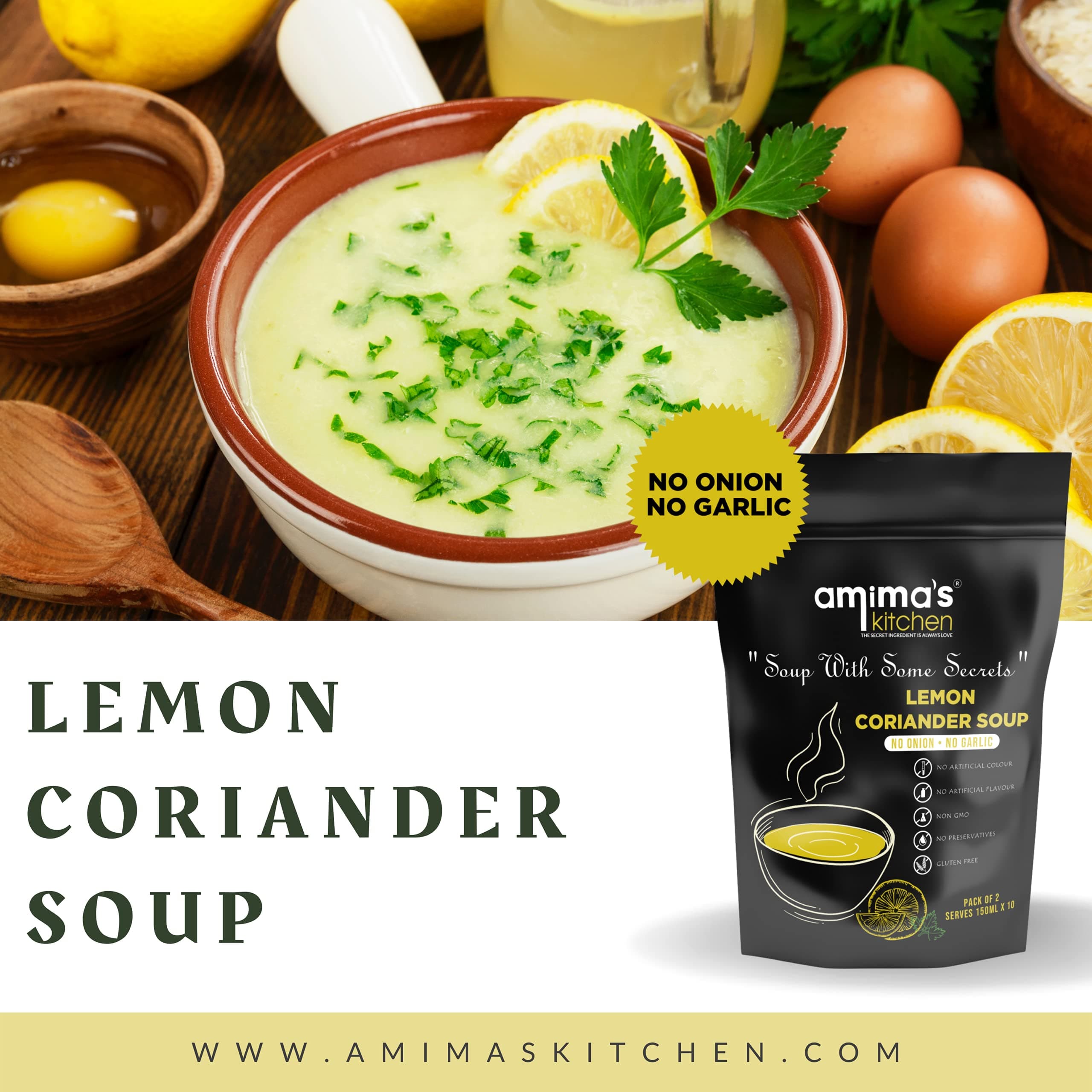 Amima's Kitchen Combo Of Lemon Coriander + Mixed Veg. Jain Soup (No Onion No Garlic) - 100 Grams (Pack of 2) | Instant Soup Mix Powder | Ready To Cook | No Artificial Flavour & Colour | Gluten Free | Non GMO | Healthy Soup — image 4