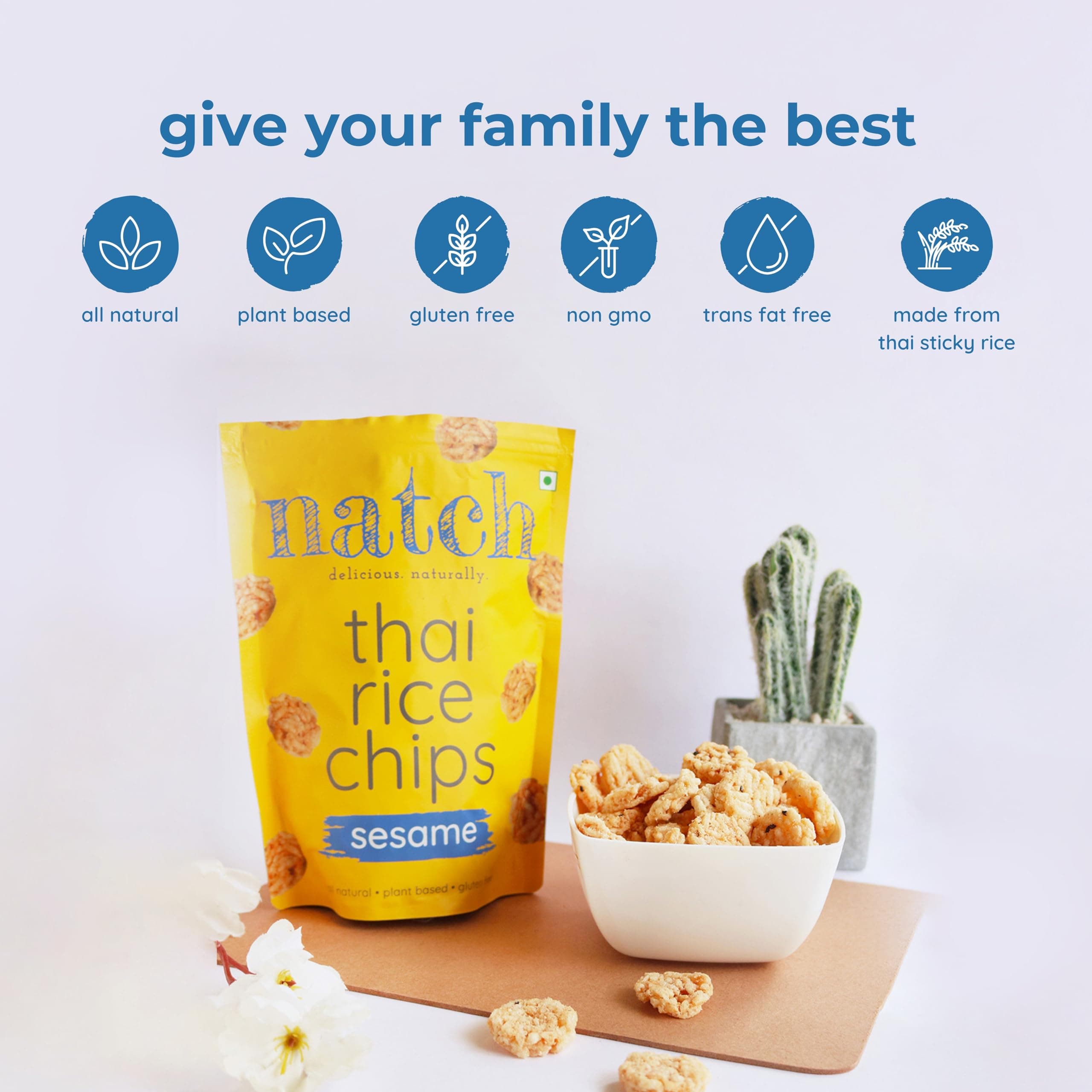 Natch Thai Sticky Rice Chips, Gluten Free, Vegan, Party Family Pack, All Natural Crunchy Crackers (Sesame) 100 Gm — image 4