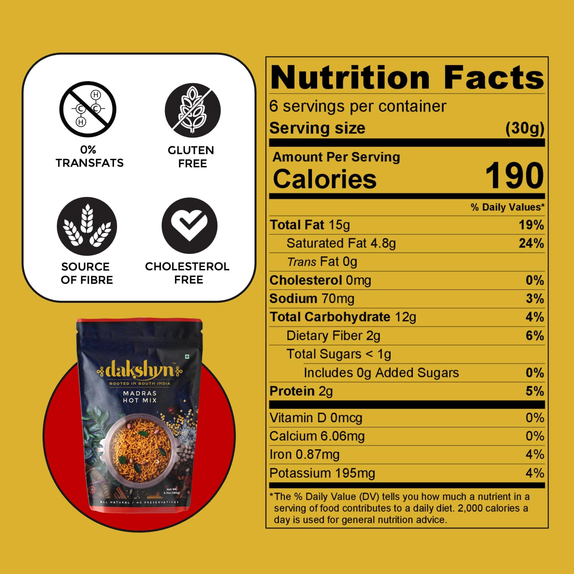 Dakshyn Madras Hot Mix Farsan Snacks Namkeen (250g x Pack of 2) | Jain Snacks No Onion No Garlic | South Indian Spicy Mixture | High in Protein | No Palm Oil | Vegan & Gluten Free — image 3