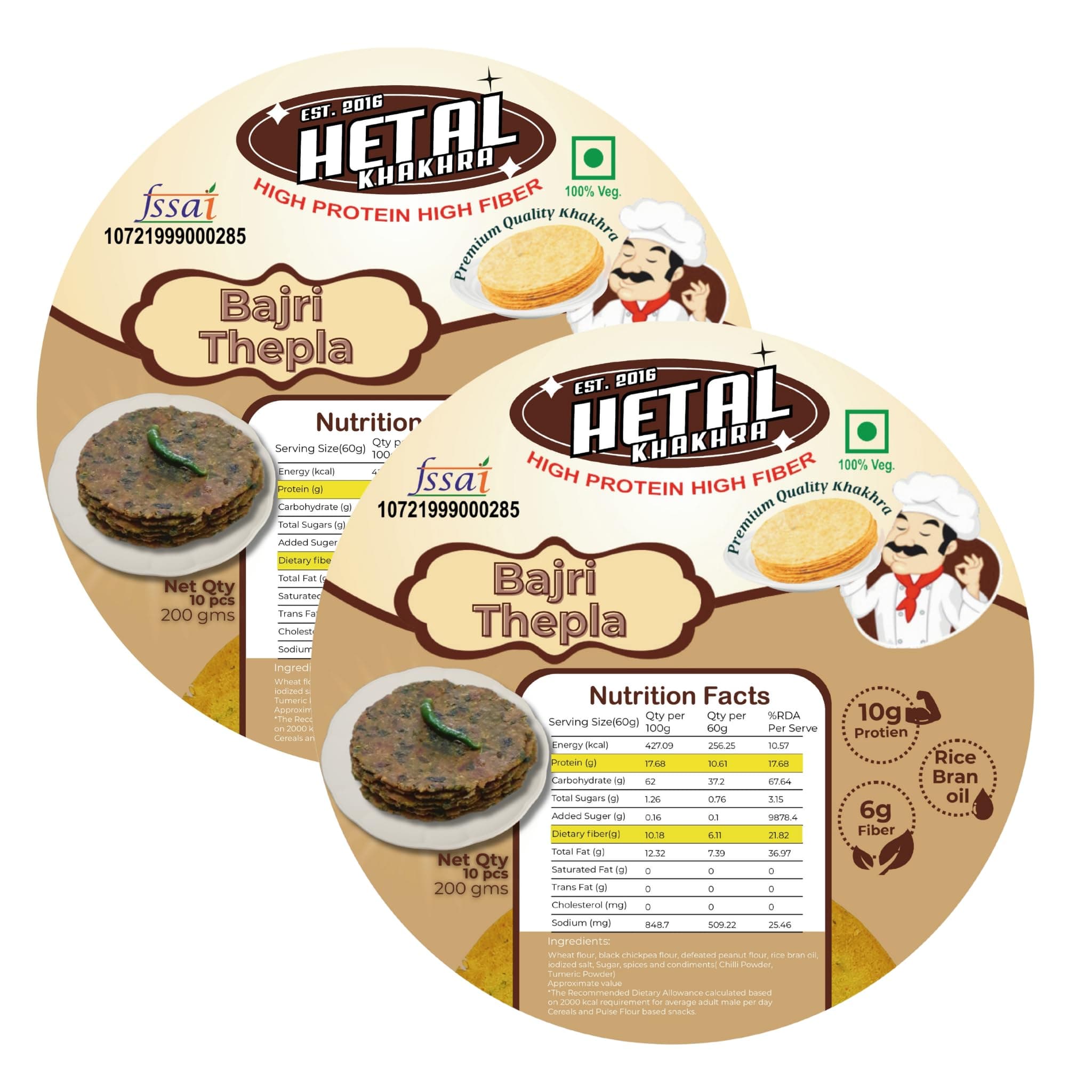 Bajri Thepla Khakhra | JAIN | Crispy | Ready To Eat | High Protein High Fiber| No Palm Oil | 200g Vacuum Pack Of 2 — image 2