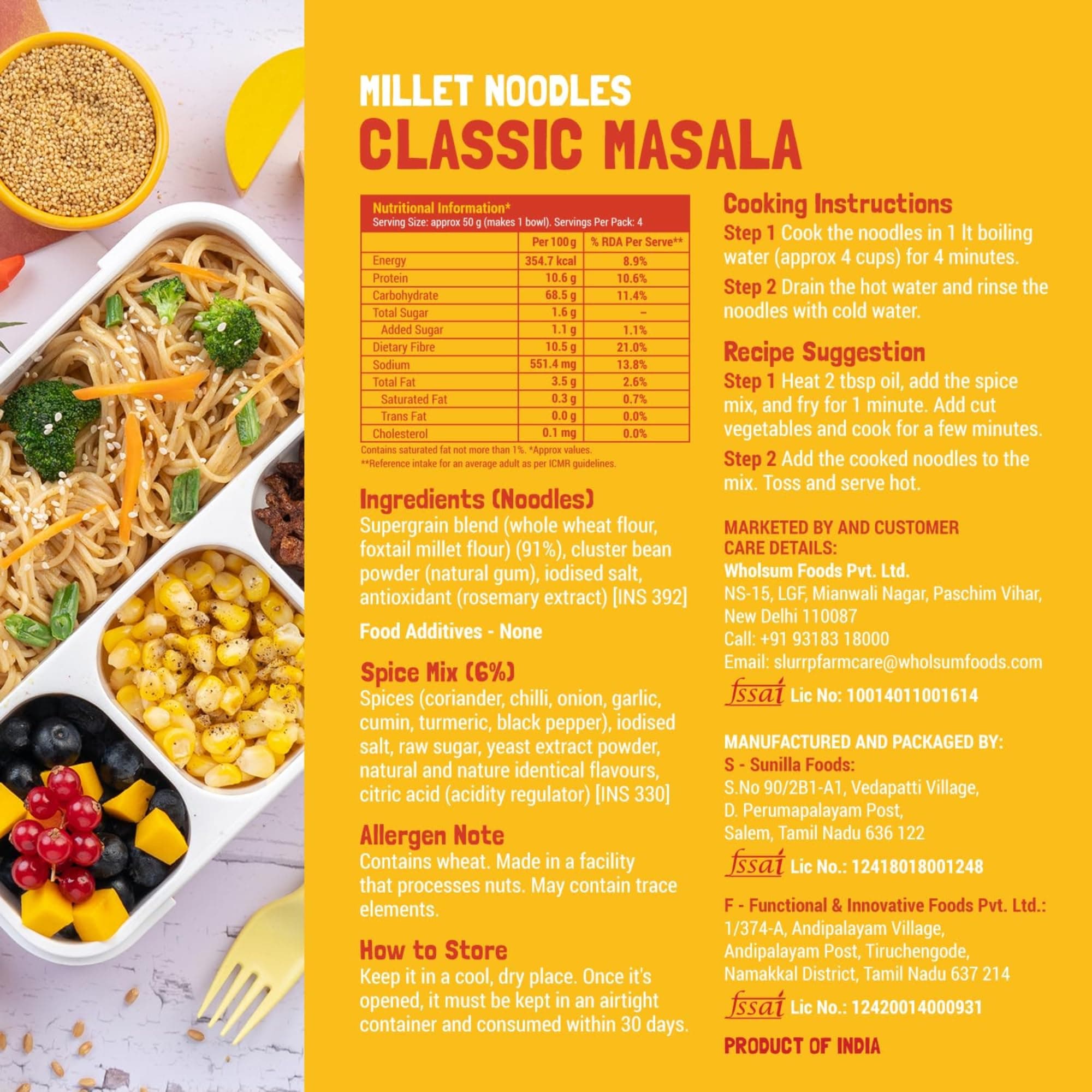 Slurrp Farm No Maida Hakka Noodles, Not Fried, No MSG, Classic Millet and Mild Millet Noodles Combo, Pack of 2, 192g Each — image 4