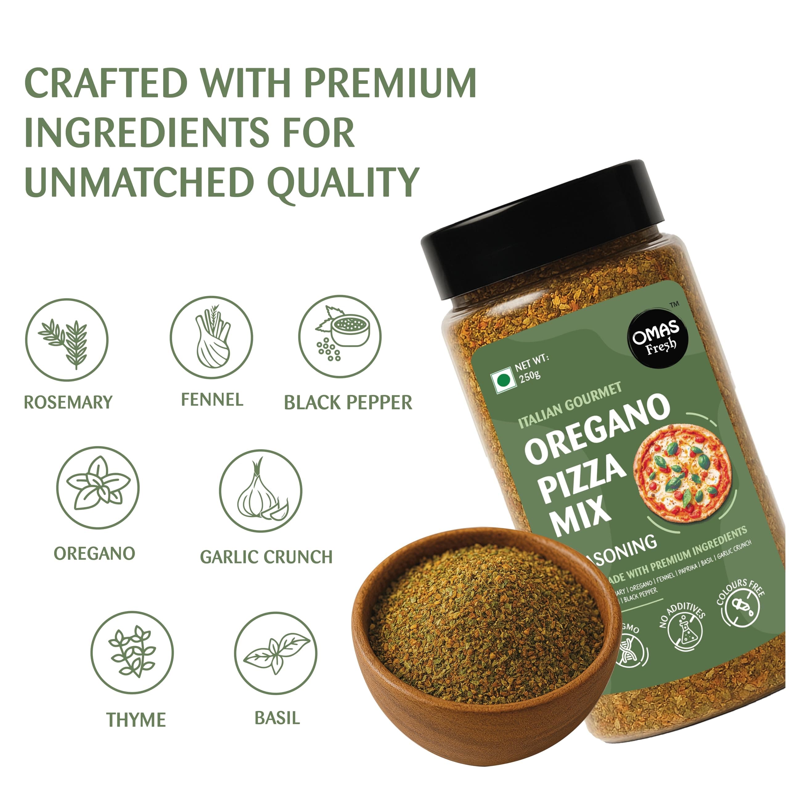 Omas Fresh Oregano Pizza Mix Seasoning | Italian Herb Seasoning Blend for Pizza, Pasta, Garlic Bread & More | 250g — image 2