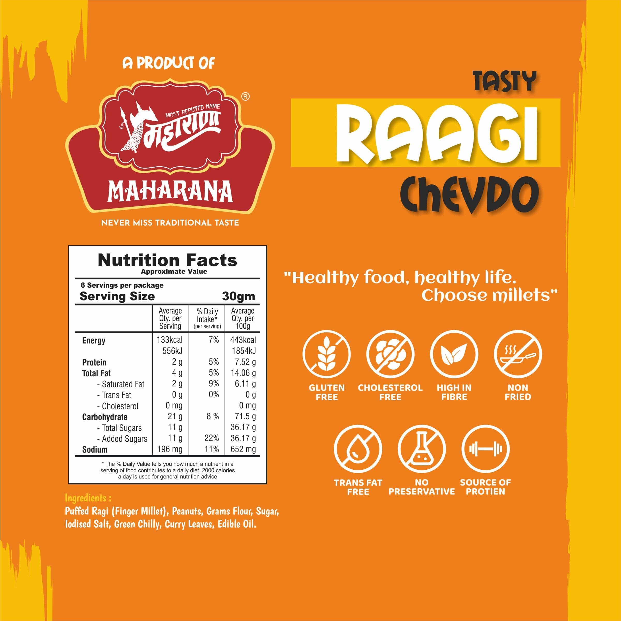 Maharana Tasty Ragi Chevdo - Healthy Roasted Jain Friendly Digestible Crisp & Delicious Teatime Snacks Helps in Weight Loss with Roasted Peanuts for Protein, Fiber, Complex Carbs(190g, Pack of 2) — image 7