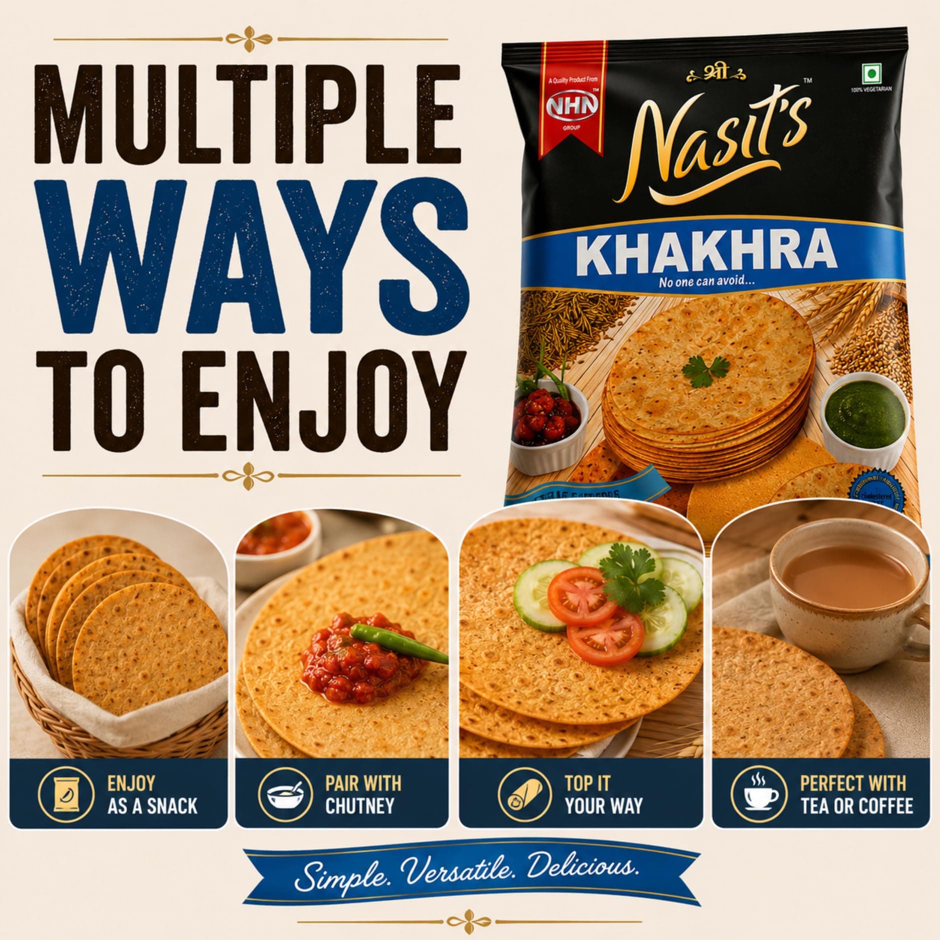 Nasit's Khakhra, Crispy Roasted Gujarati Snack, Multiple Flavors, Tea-Time Ready to Eat, 200g (Chilli Coriander) — image 7