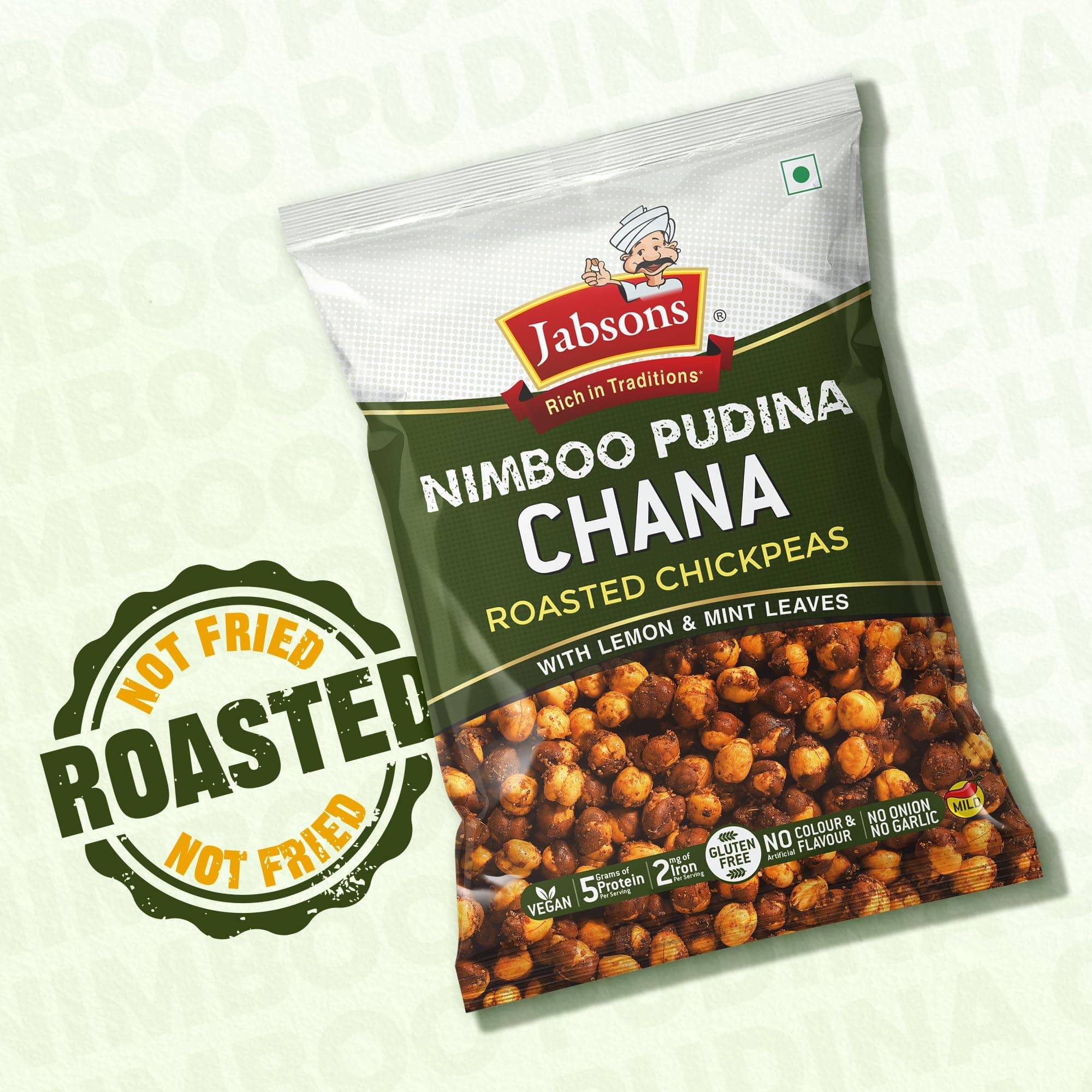 Jabsons Roasted Chana Nimboo Pudina Flavour - 150gm With No Onion & Garlic | Desi Roasted Namkeen Snacks| Gluten-Free Crunchy Protein Snack | Nimbu Pudina Bhuna Chana - Ready to Eat — image 3