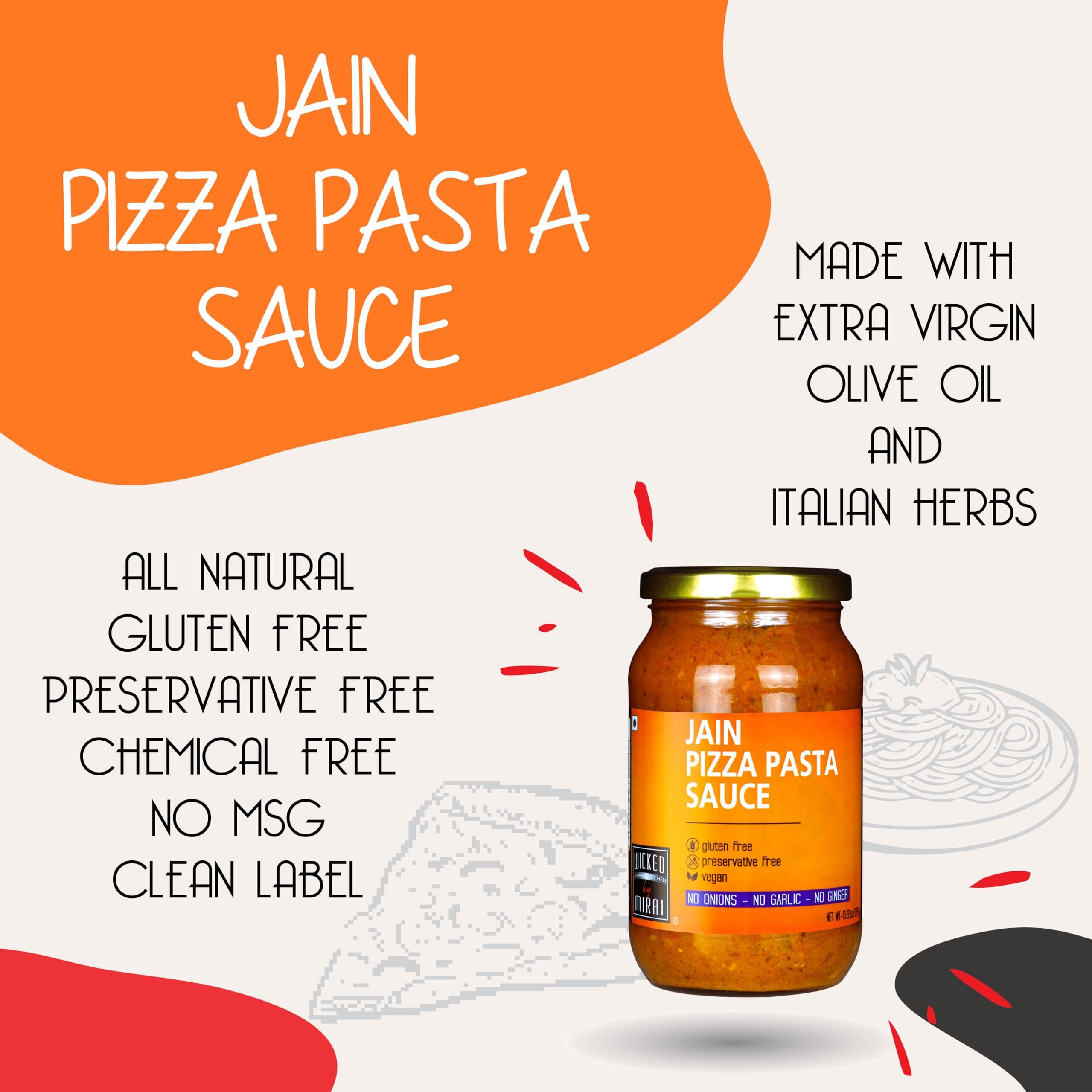 WICKED GOURMET KITCHEN by MIRAI® I Jain Pizza Pasta Sauce I Fresh Tomato & Basil Sauce I No Onions – No Garlic I Pizzeria style Sauce I Preservative Free – Gluten Free – Vegan I Nett Wt: 375g — image 5