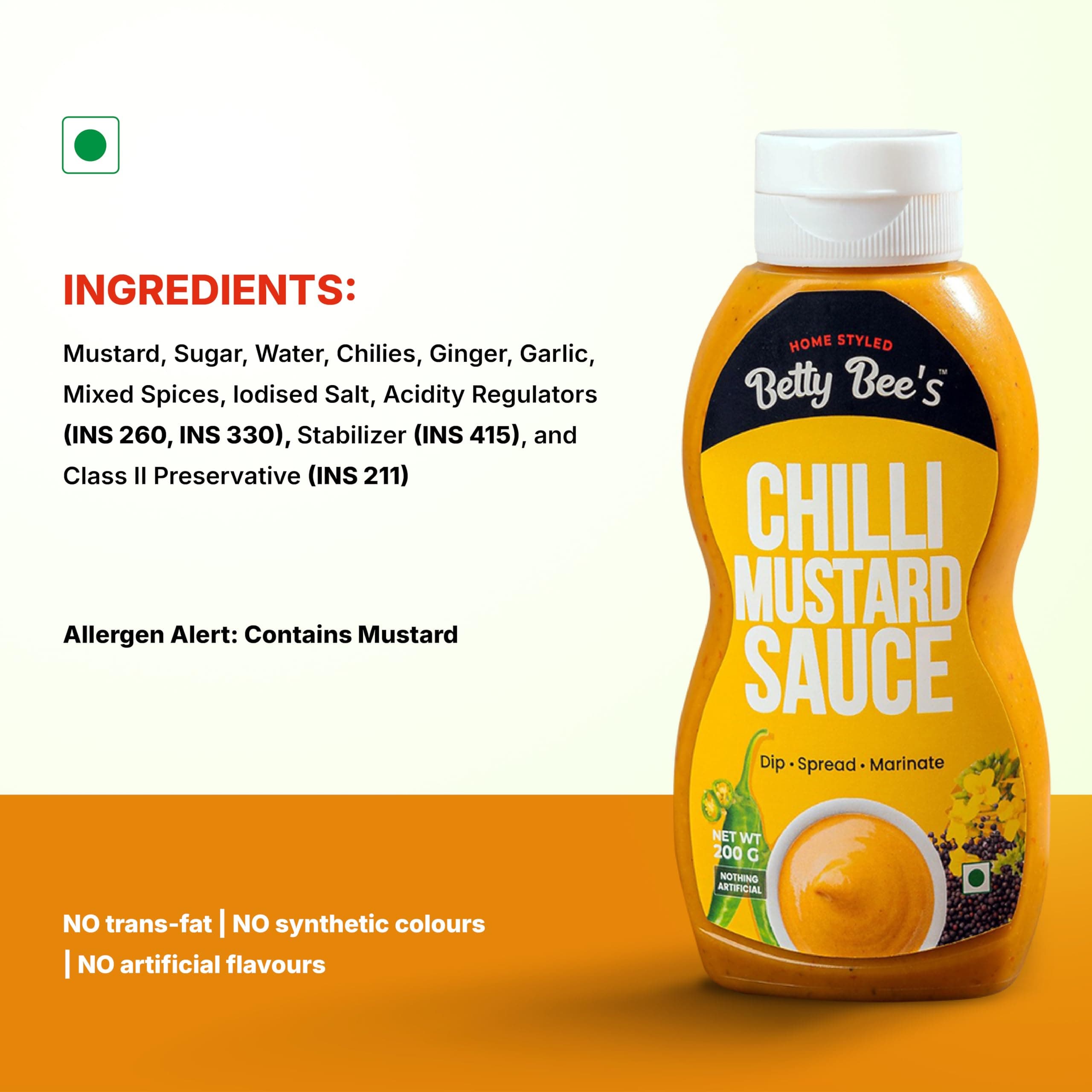 Betty Bee’s Chilli Mustard Sauce (200g) – Spicy, Tangy & All-Natural | Home-styled Indian Fusion | Vegan | Perfect with Snacks & Grills — image 6