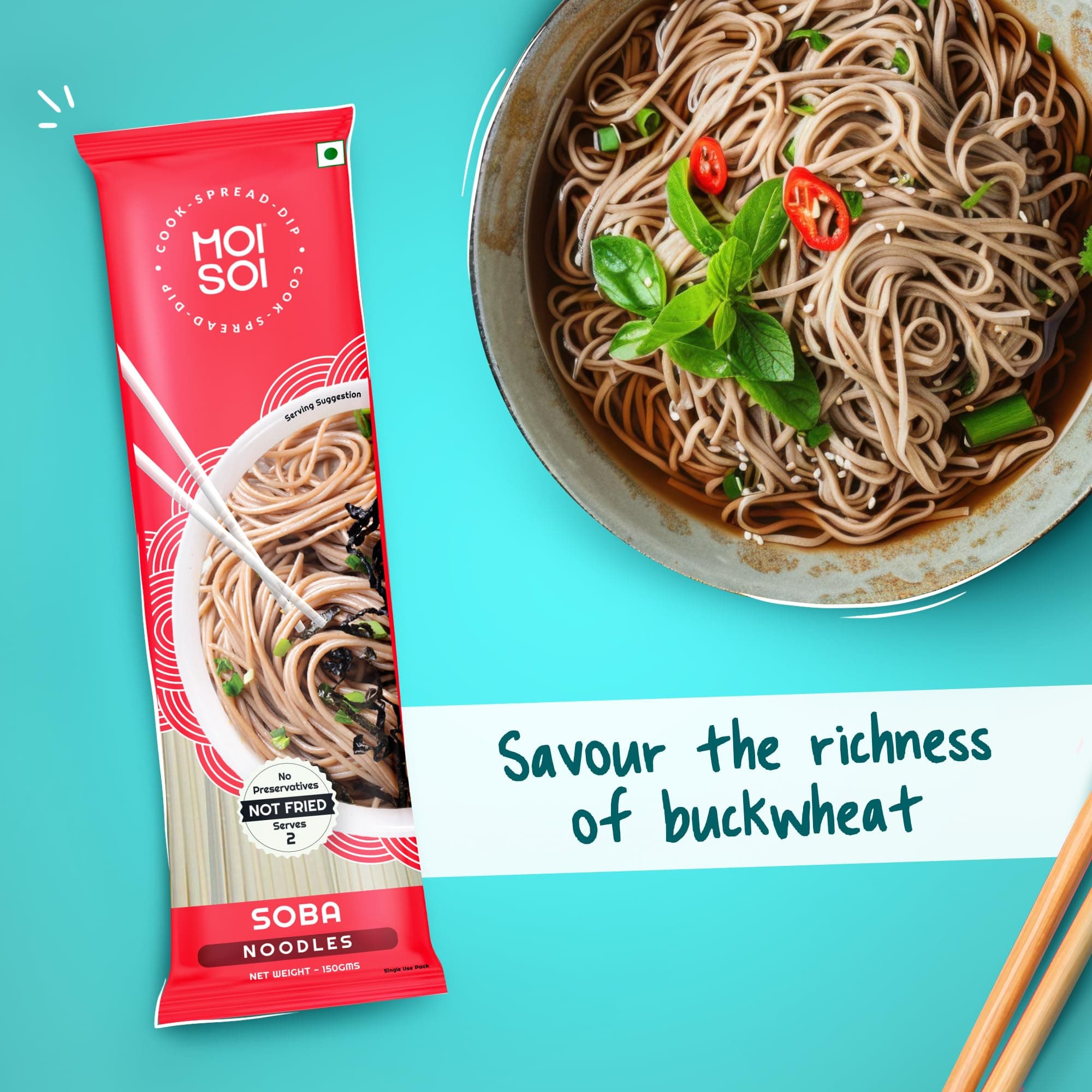 MOI SOI® Healthy Soba Noodles | Made with 30% Buckwheat Flour & 55% Whole Wheat | No Maida, Not Fried | 100% Natural | No Artificial Preservatives or MSG | 150gms (Pack of 1) — image 3
