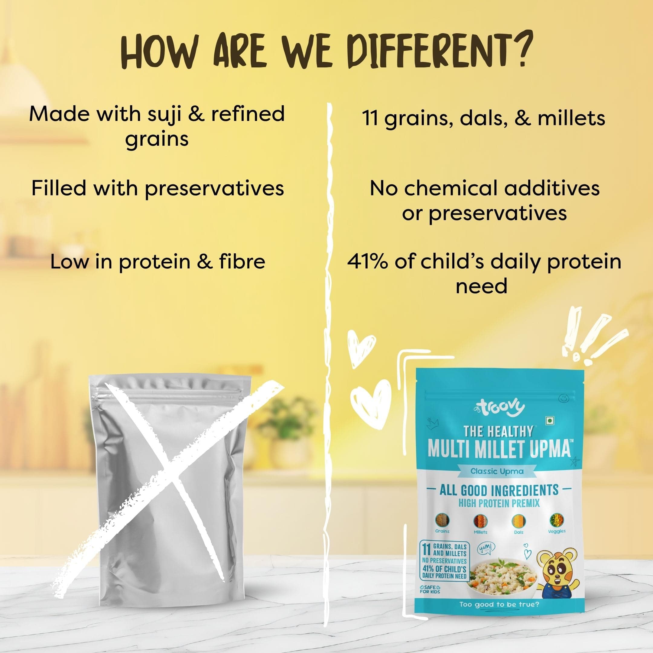 Troovy Healthy High Protein Premix | All Natural Ingredients | No Palm OIl | No Preservatives | Made with the goodneess of 10 grains (Pack of 2, Upma) — image 6