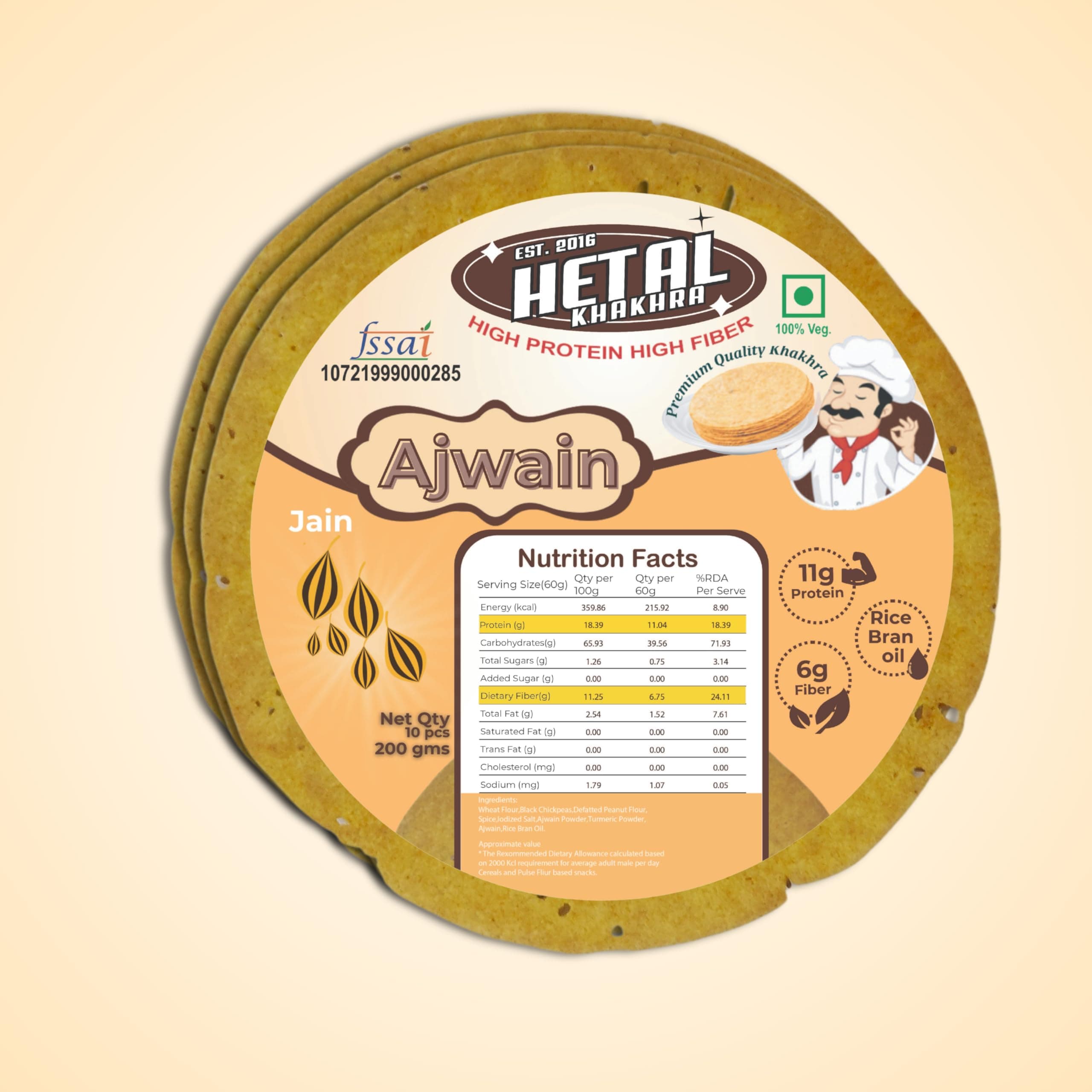 Ajwain Khakhra | JAIN | Crispy | Ready To Eat | High Protein High Fiber| No Palm Oil | 200g Vacuum Pack Of 2 — image 4