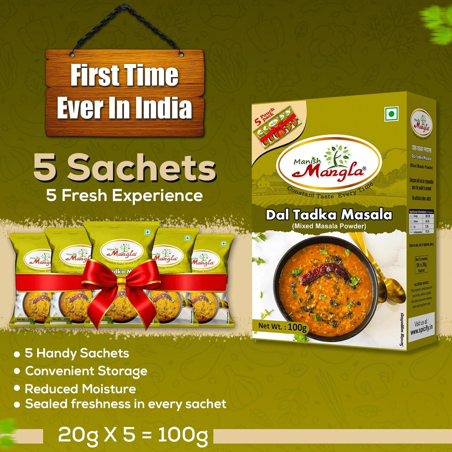 Manish Mangla Dal Tadka Masala 100g | Authentic Indian Spice Mix | No Onion No Garlic | Fresh Hygienic Pack | Perfect Blend for Rich & Flavorful Dal — image 2