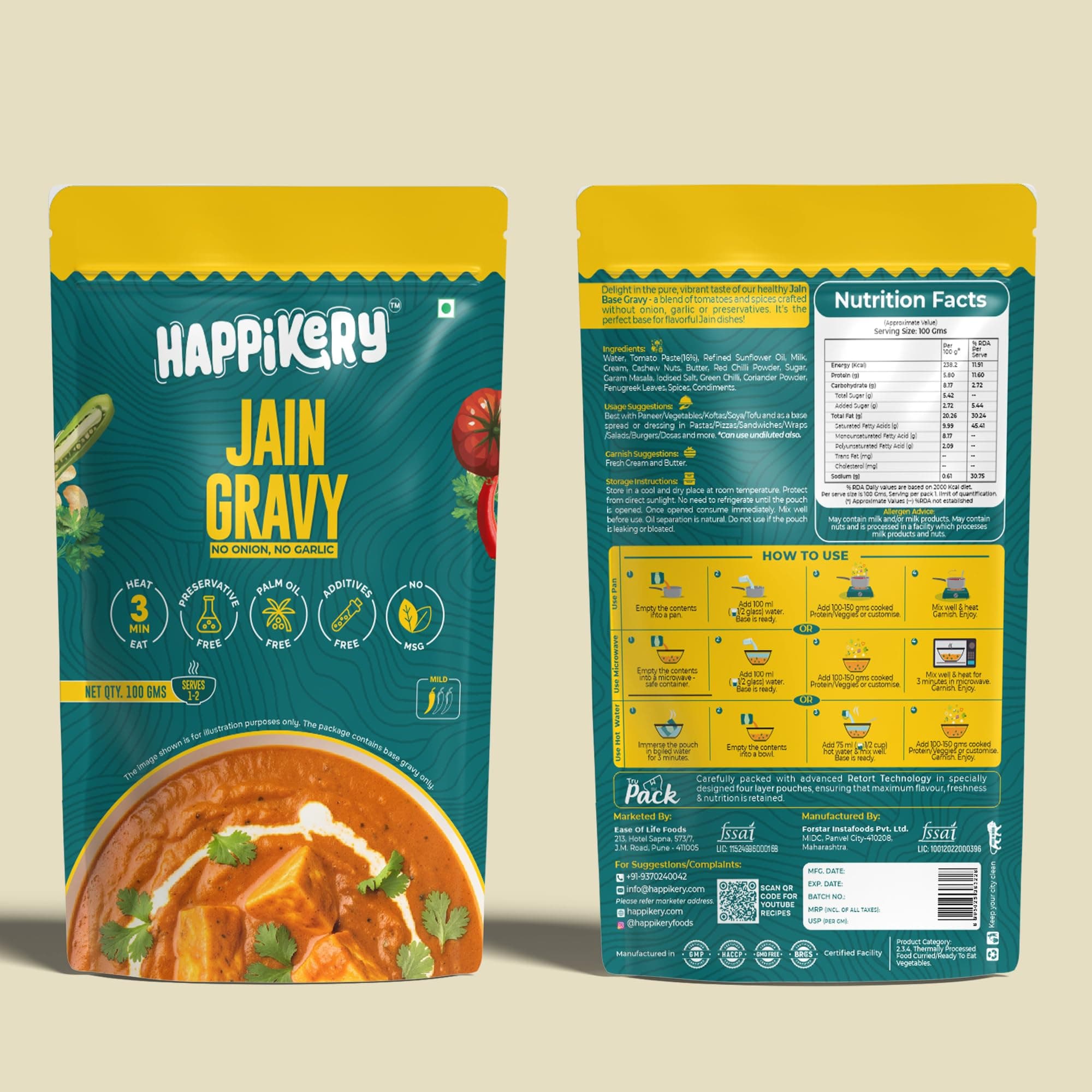 Happikery Gravy Mix -100g | No Preservatives | Upto 3-4 Servings | Quick & Easy Curry Mix | Ready To Eat in 3 Minutes | Jain Base Gravy | Pack of 2 — image 8