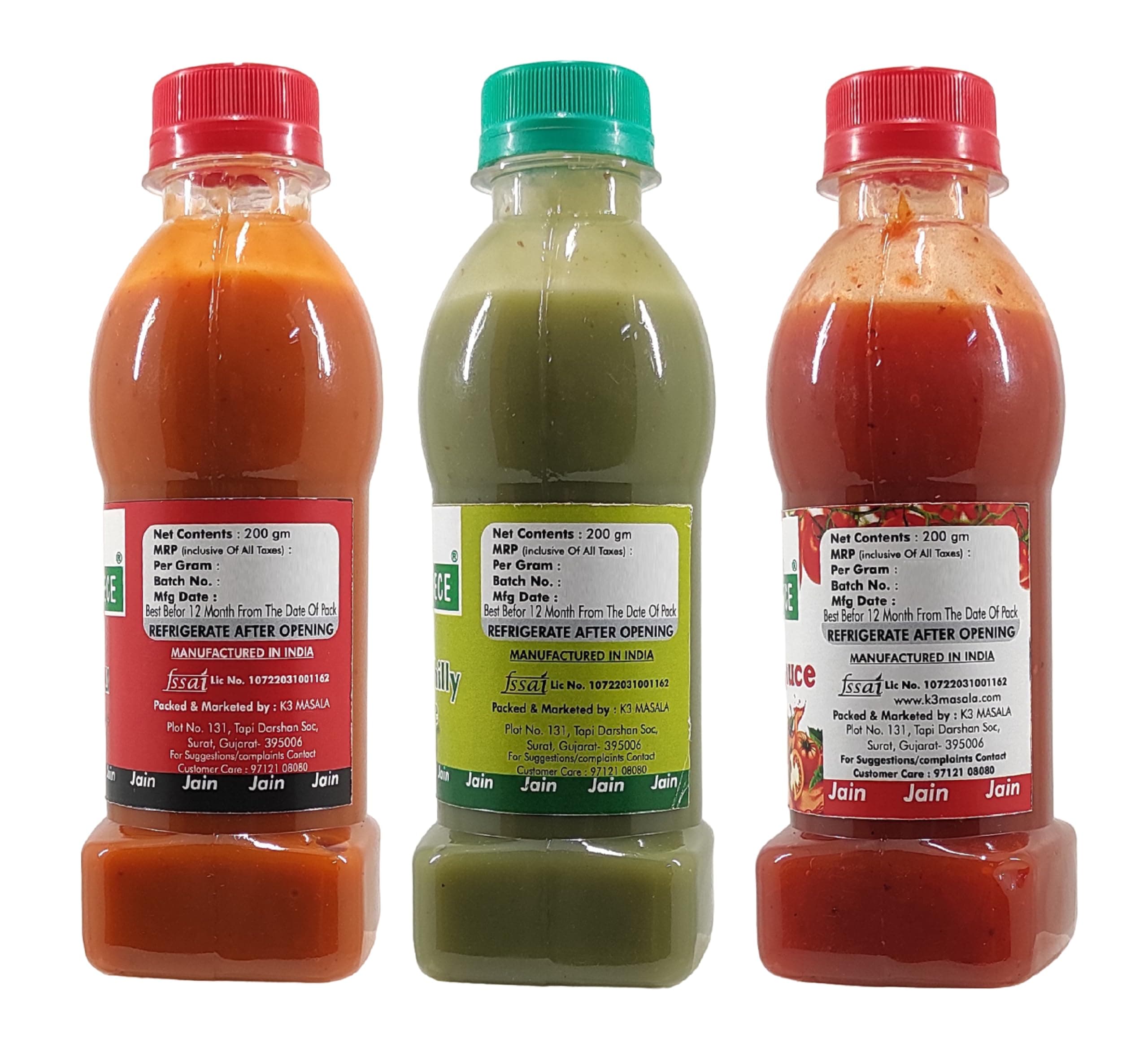 Green Piece Jain Sauce Without Onion/garlic/Potato Tomato Sauce (200gm),Green Chilli Sauce (200gm) and Red Chilli Sauce (200gm) (Pack of 3) (600 g) — image 3