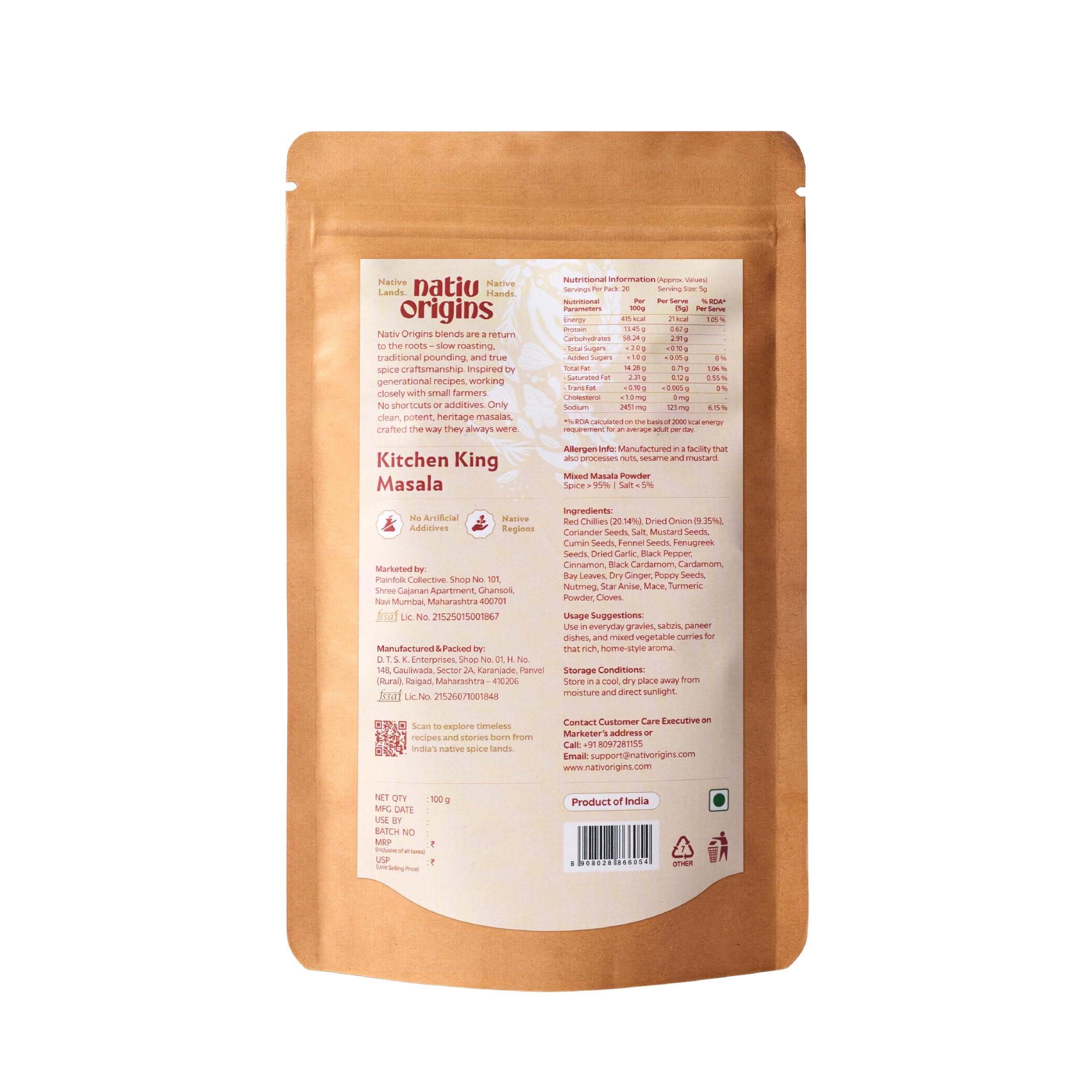 NativOrigins Kitchen King Masala Powder | Slow-Roasted & Traditionally Pounded | 21 Whole Spices | For Sabzi, Paneer & Everyday Gravies | No Additives | 100g — image 3